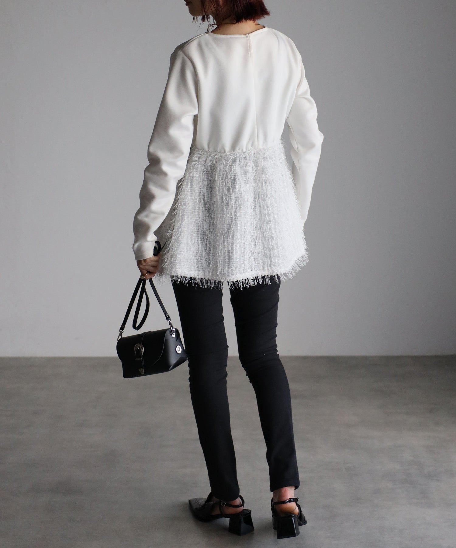 ボンジュールサガン BONJOUR SAGAN 切替フェザージャガードフリンジ長袖プルオーバー （OFF-WHITE） OFF-WHITE