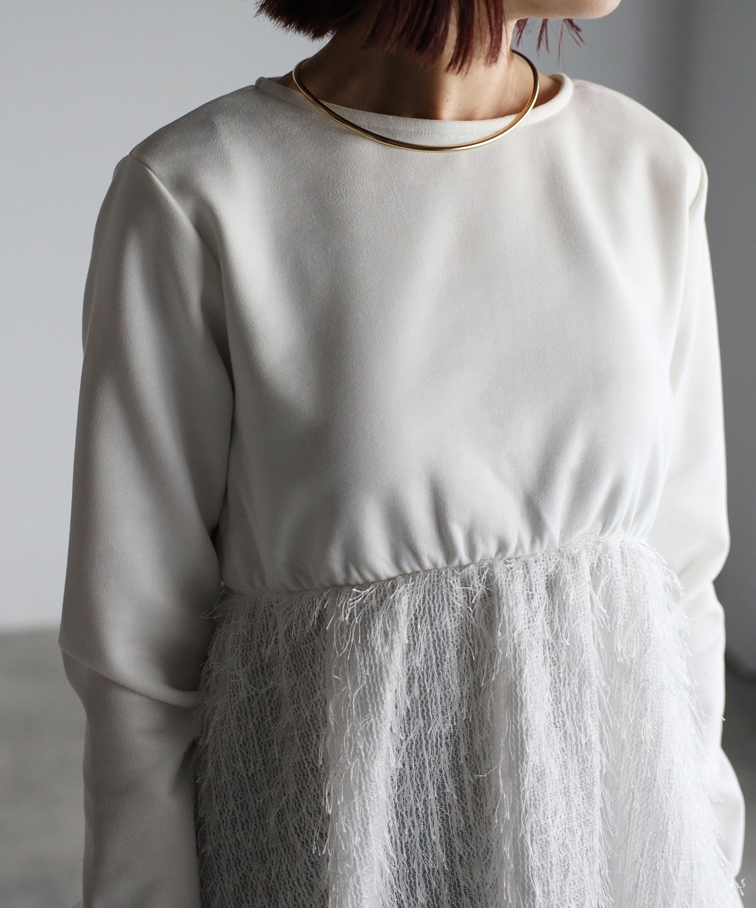 ボンジュールサガン BONJOUR SAGAN 切替フェザージャガードフリンジ長袖プルオーバー （OFF-WHITE） OFF-WHITE