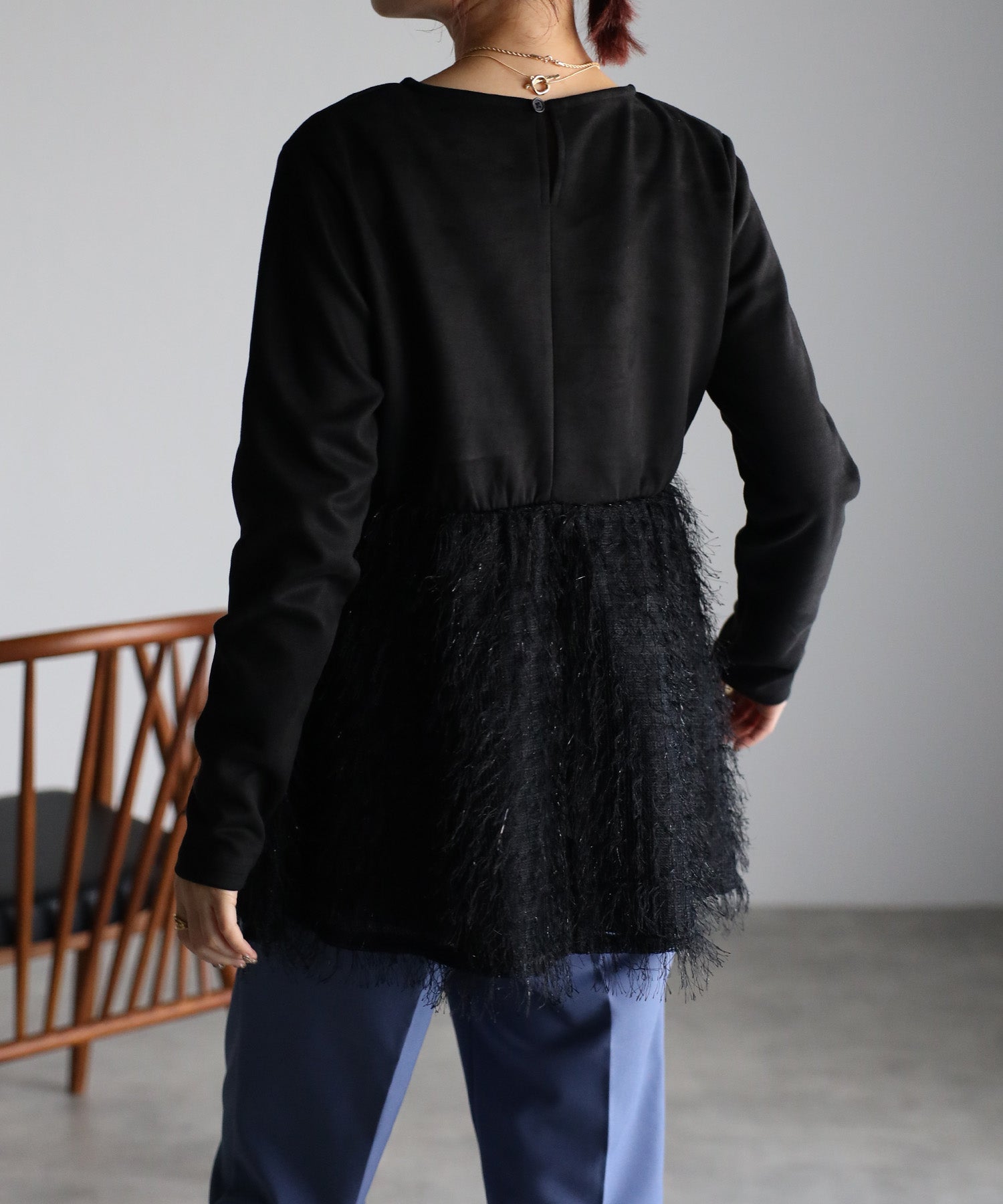 ボンジュールサガン BONJOUR SAGAN 切替フェザージャガードフリンジ長袖プルオーバー （OFF-WHITE） OFF-WHITE