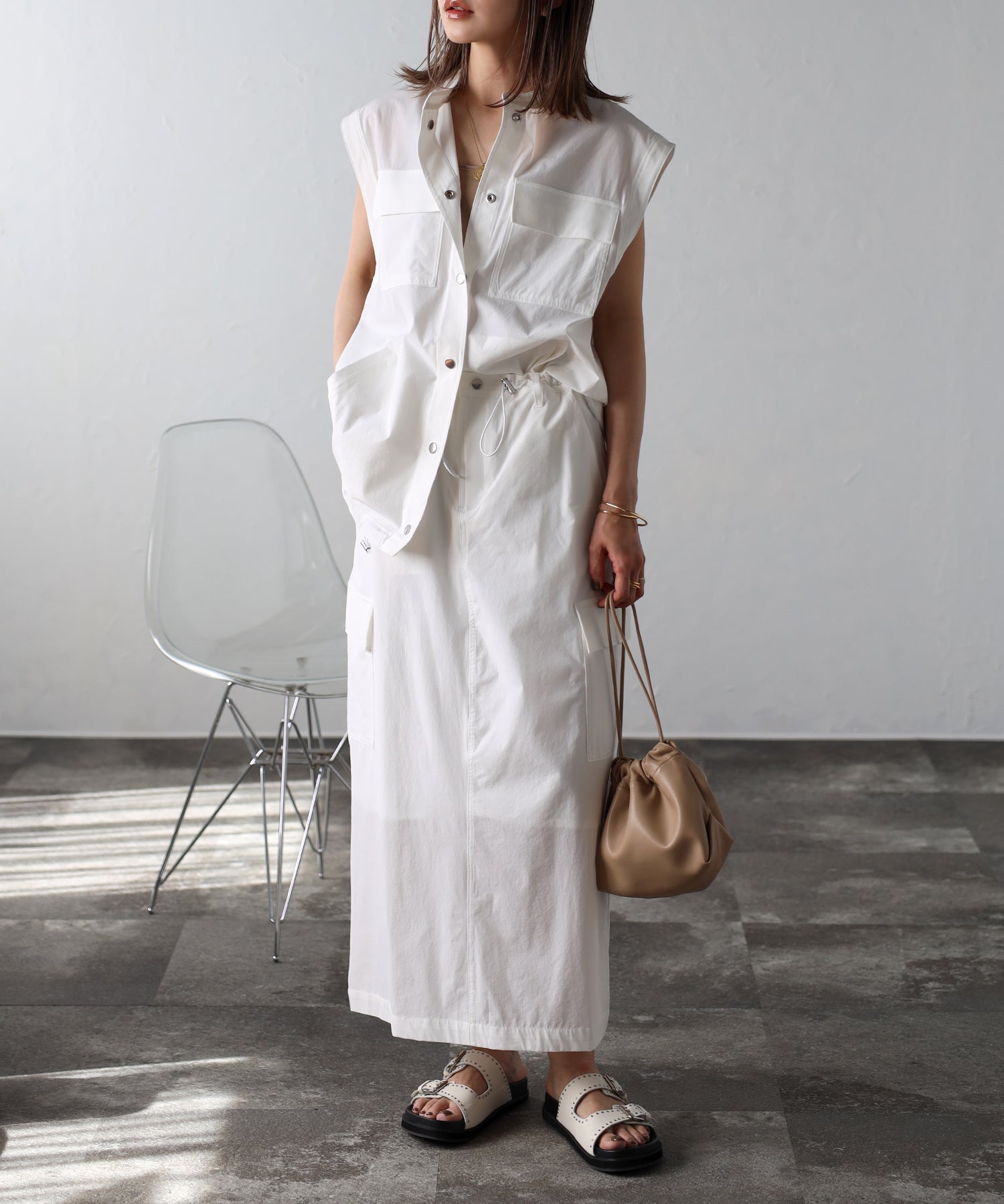 ボンジュールサガン BONJOUR SAGAN ドロストコードミリタリーカーゴスカート （OFF-WHITE） OFF-WHITE