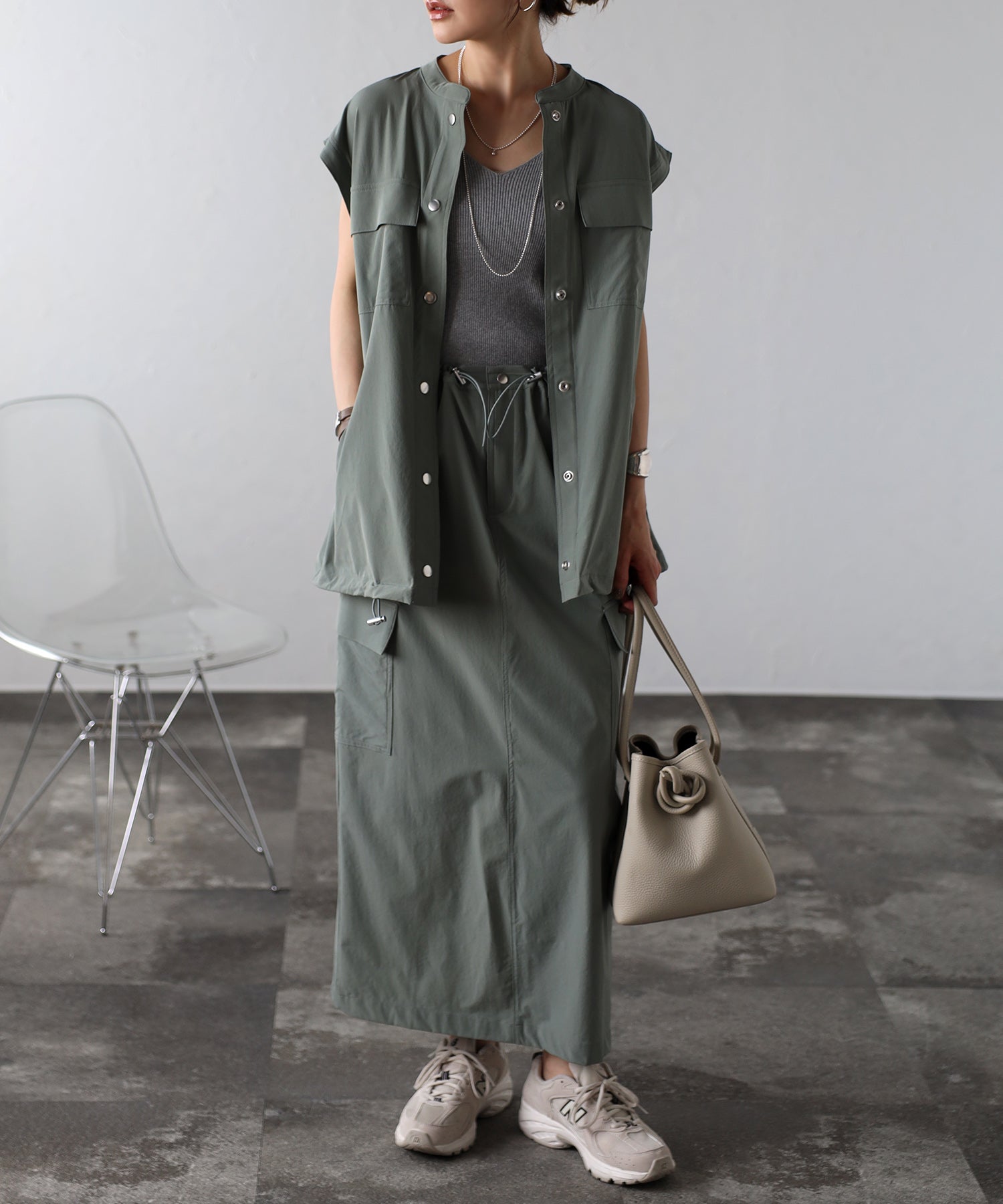 ボンジュールサガン BONJOUR SAGAN ドロストコードミリタリーカーゴスカート （OFF-WHITE） OFF-WHITE