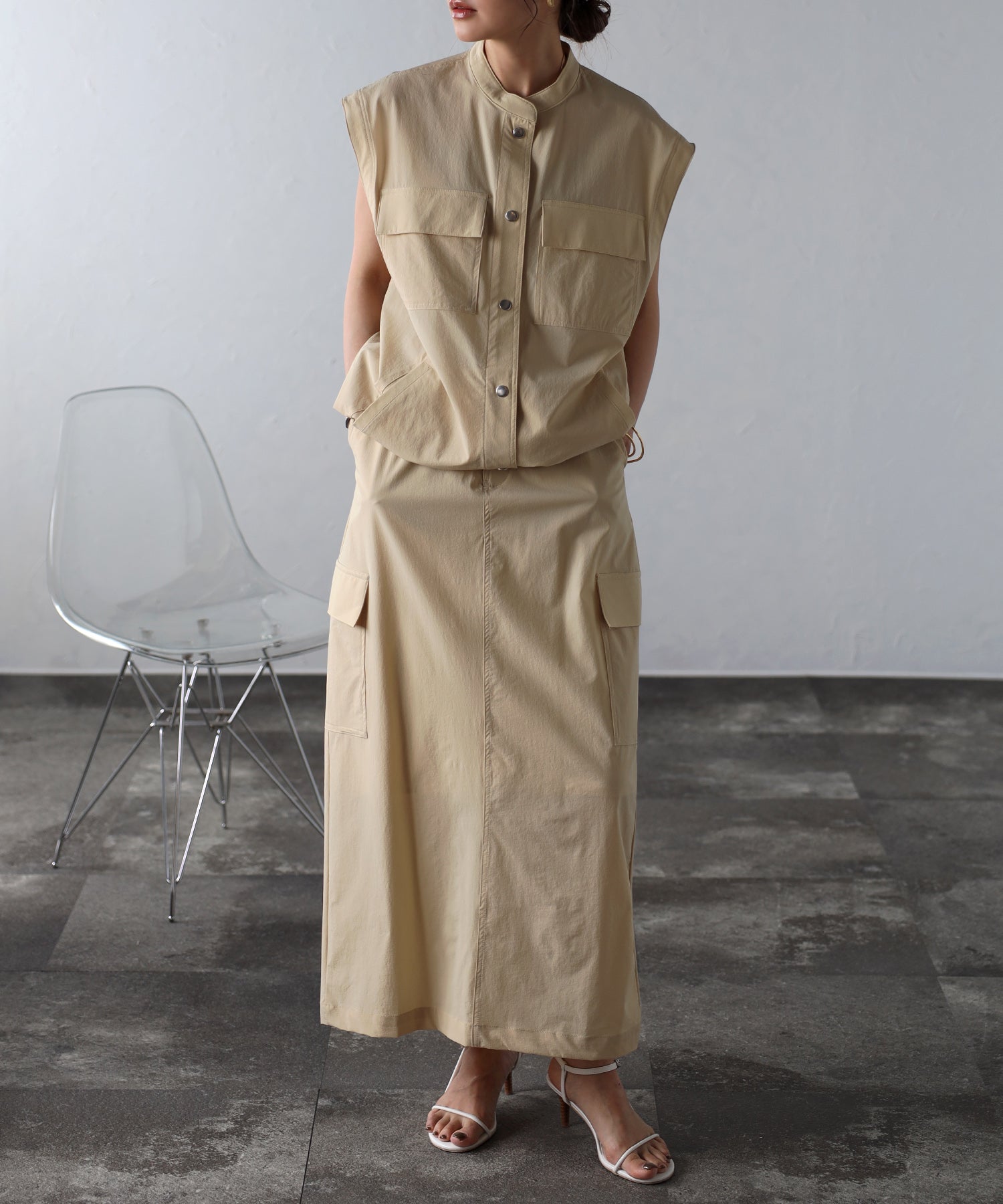 ボンジュールサガン BONJOUR SAGAN ドロストコードミリタリーカーゴスカート （OFF-WHITE） OFF-WHITE