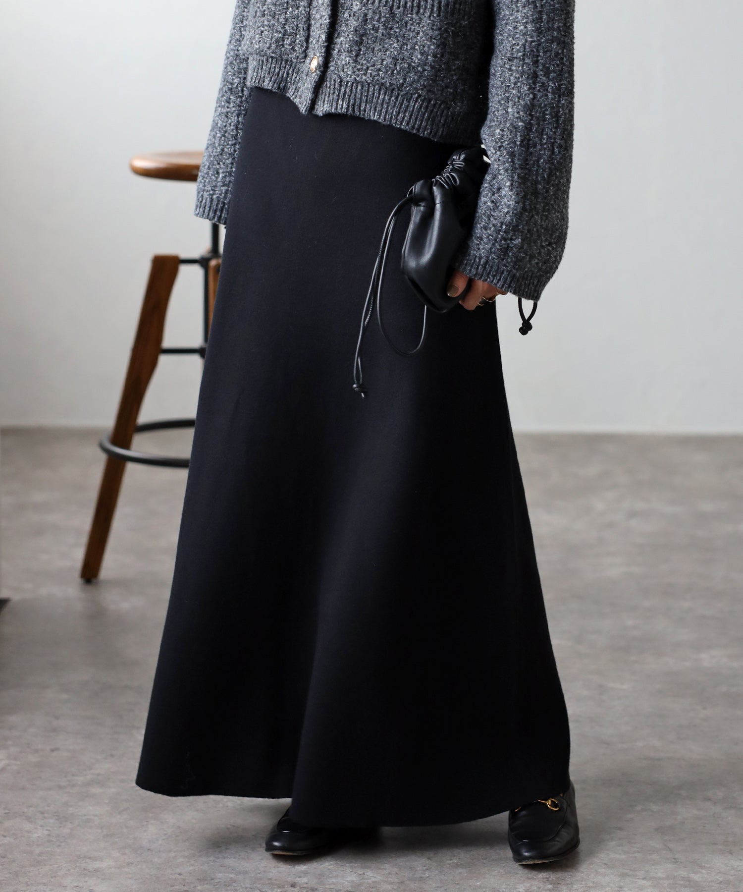 ボンジュールサガン BONJOUR SAGAN ミラノリブフレアスカート （BLACK） BLACK