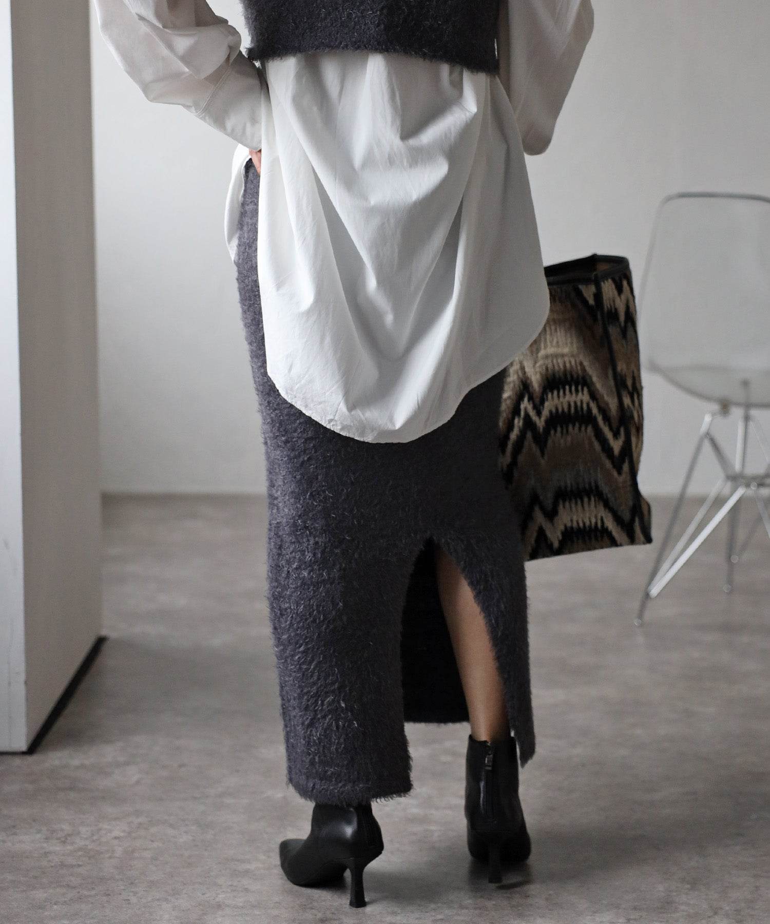 ボンジュールサガン BONJOUR SAGAN 【セットアップ対応商品】シャギーロングスカート （CHARCOAL-GRAY） CHARCOAL-GRAY