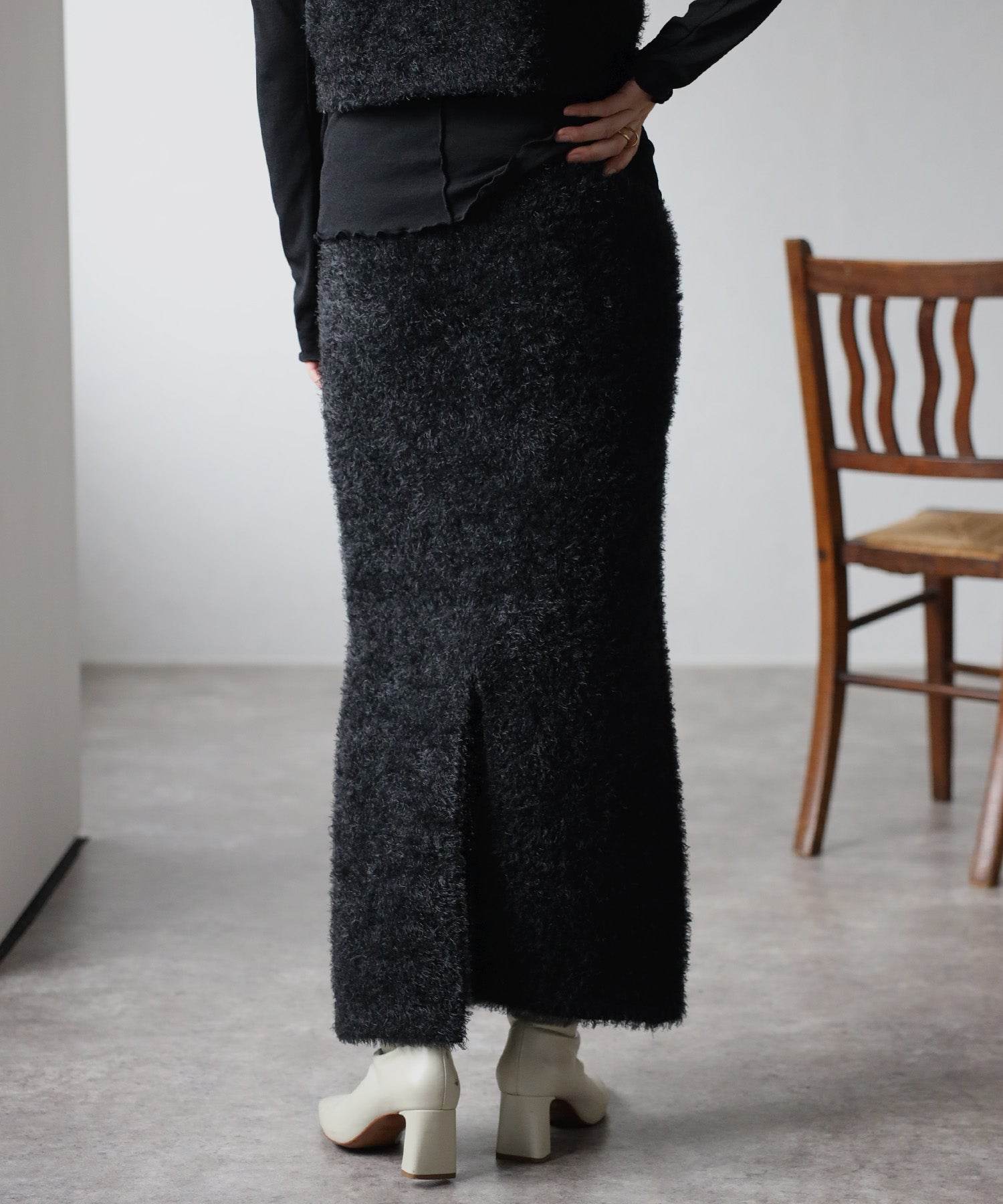 ボンジュールサガン BONJOUR SAGAN 【セットアップ対応商品】シャギーロングスカート （CHARCOAL-GRAY） CHARCOAL-GRAY