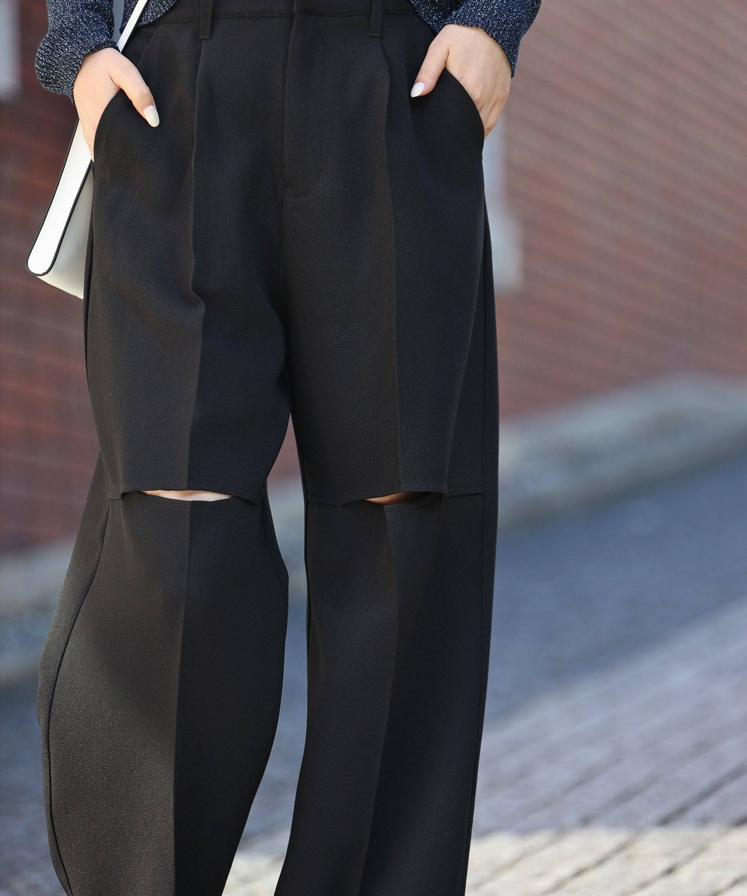 ボンジュールサガン BONJOUR SAGAN 膝スリットスラックスパンツ （BLACK） BLACK