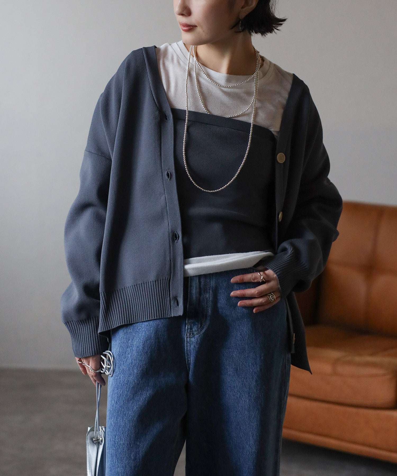 ボンジュールサガン BONJOUR SAGAN ダンボールニットカーディガン （CHARCOAL-GRAY） CHARCOAL-GRAY