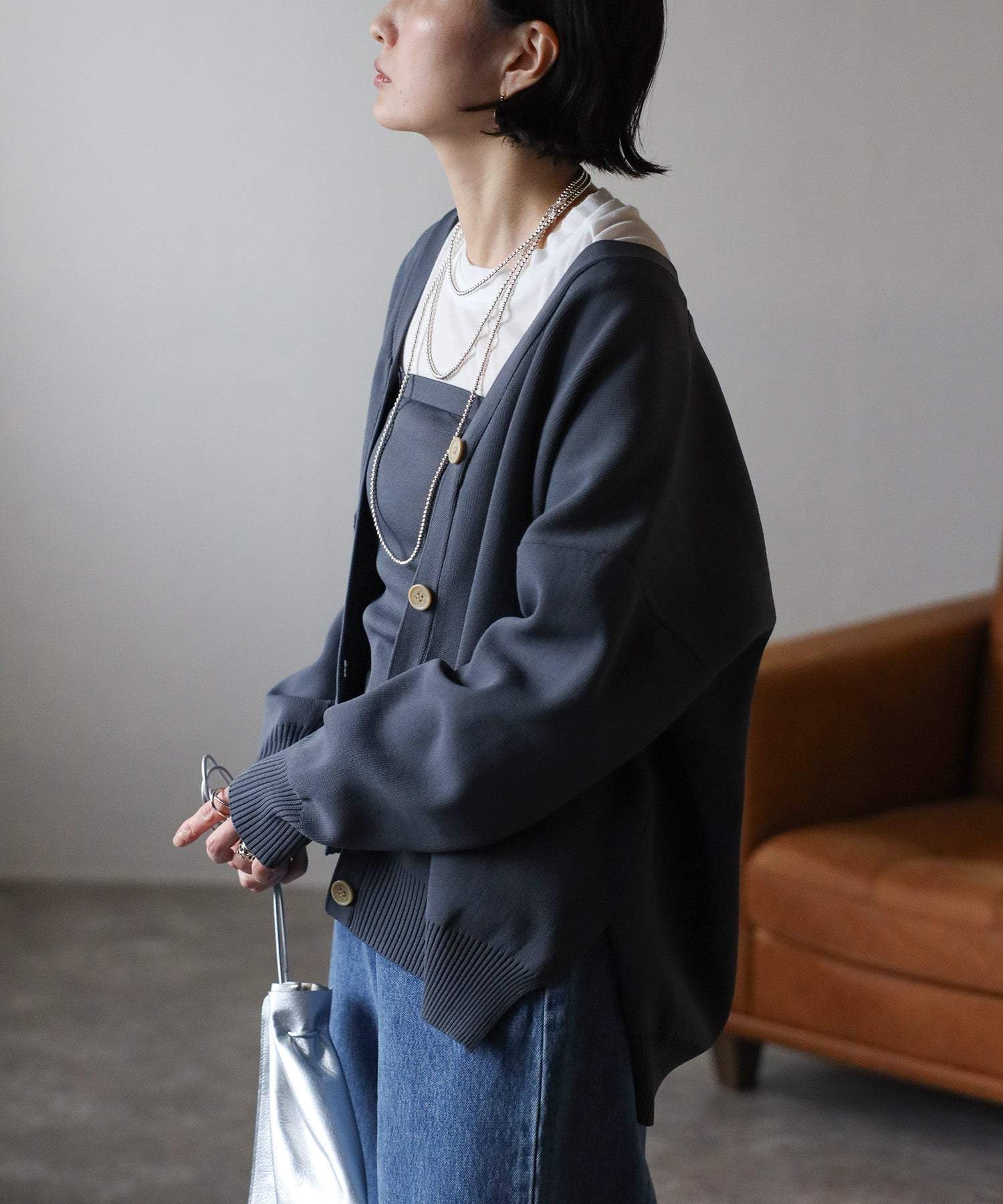 ボンジュールサガン BONJOUR SAGAN ダンボールニットカーディガン （CHARCOAL-GRAY） CHARCOAL-GRAY