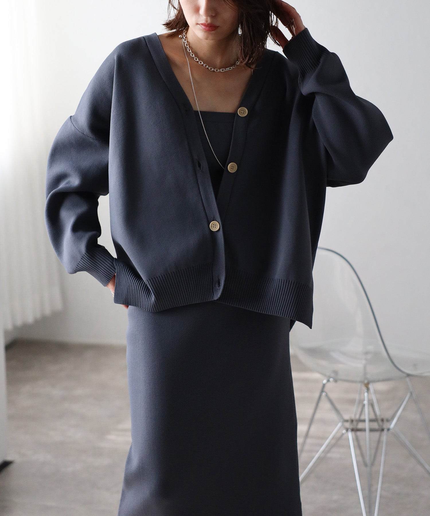 ボンジュールサガン BONJOUR SAGAN ダンボールニットカーディガン （CHARCOAL-GRAY） CHARCOAL-GRAY
