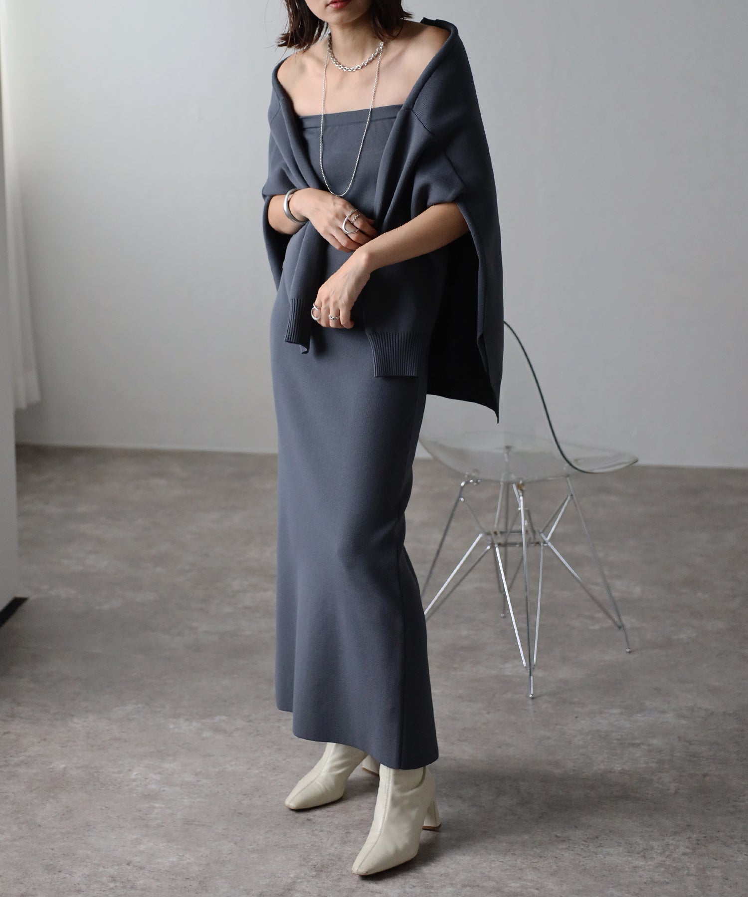 ボンジュールサガン BONJOUR SAGAN ダンボールニットカーディガン （CHARCOAL-GRAY） CHARCOAL-GRAY