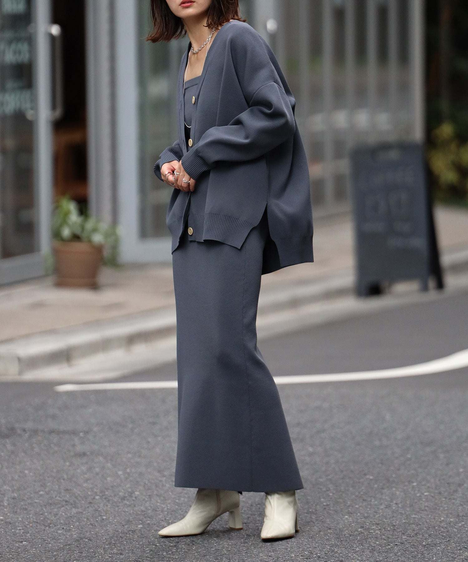 ボンジュールサガン BONJOUR SAGAN ダンボールニットカーディガン （CHARCOAL-GRAY） CHARCOAL-GRAY