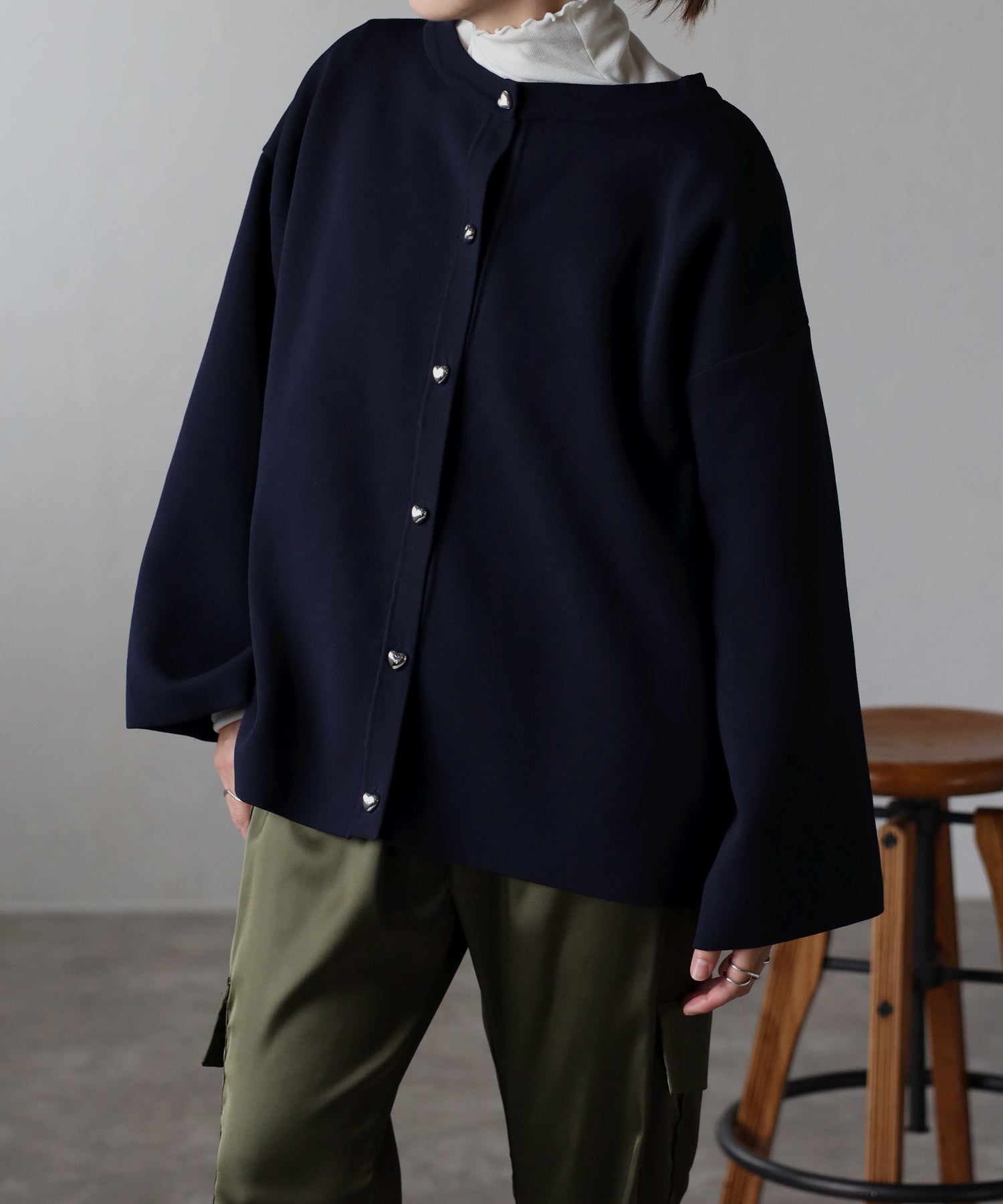 ボンジュールサガン BONJOUR SAGAN ハートボタンカーディガン （NAVY） NAVY
