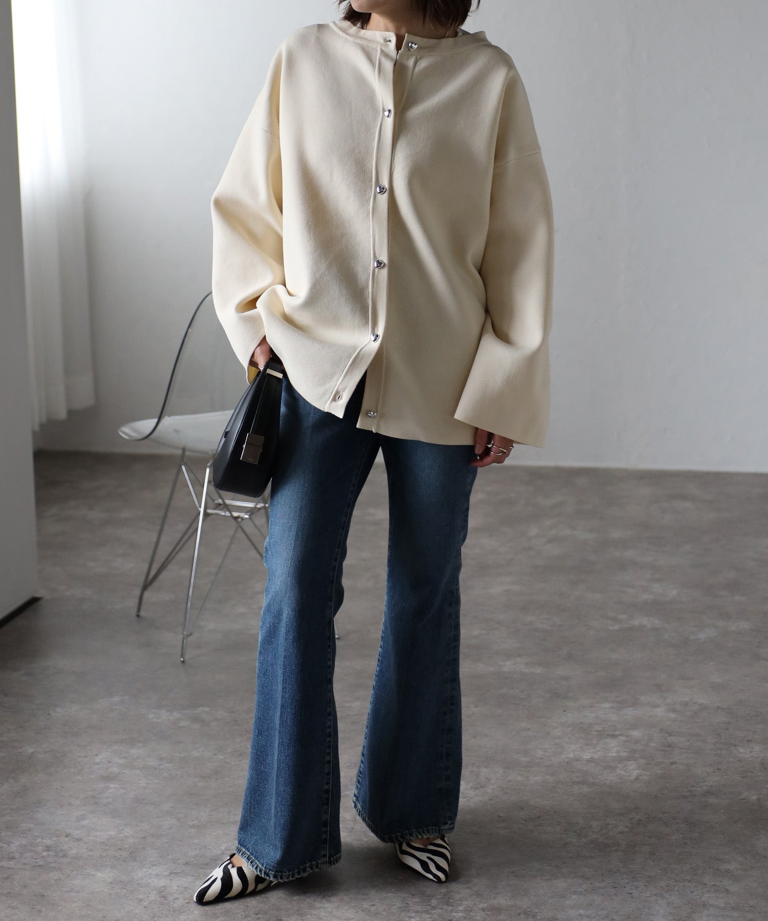 ボンジュールサガン BONJOUR SAGAN ハートボタンカーディガン （NAVY） NAVY
