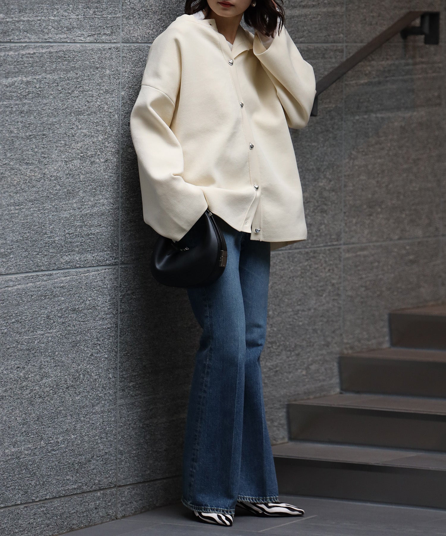 ボンジュールサガン BONJOUR SAGAN ハートボタンカーディガン （NAVY） NAVY