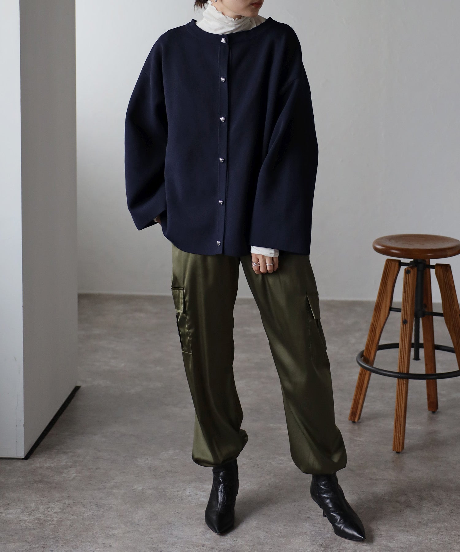 ボンジュールサガン BONJOUR SAGAN ハートボタンカーディガン （NAVY） NAVY