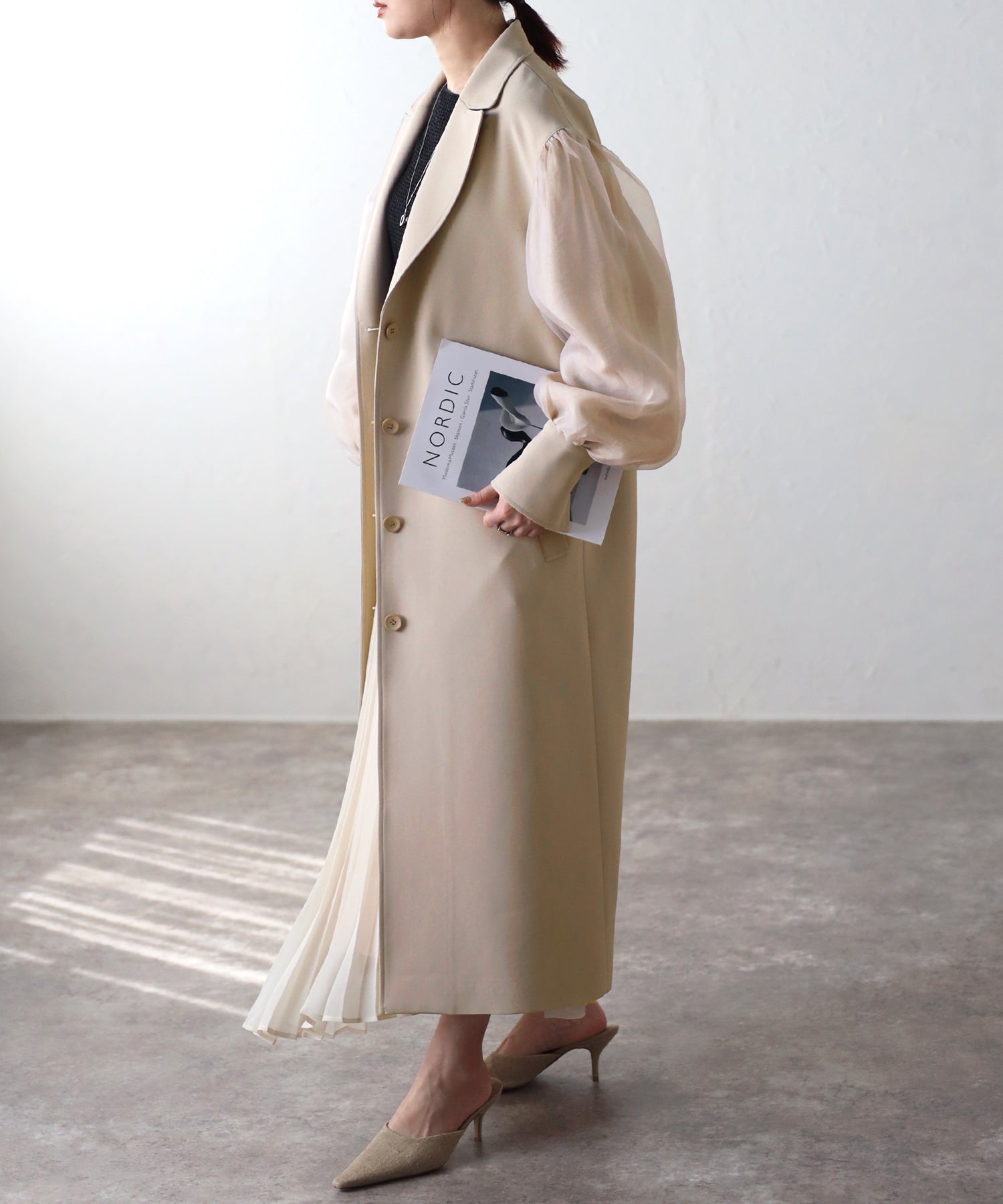 ボンジュールサガン BONJOUR SAGAN チュール袖トレンチコート