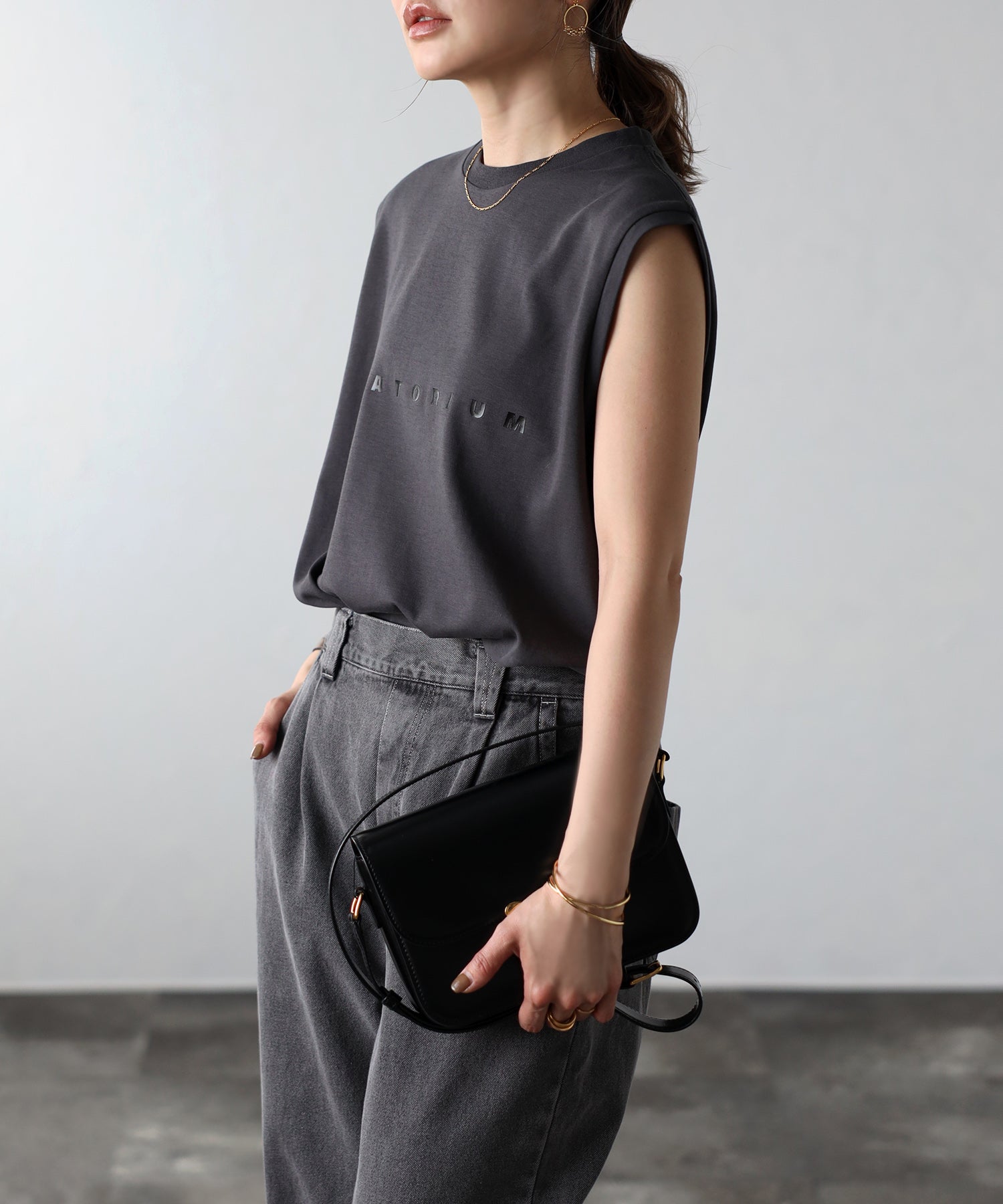 ボンジュールサガン BONJOUR SAGAN MORATORIUMコットンフレンチスリーブT （CHARCOAL-GRAY） CHARCOAL-GRAY