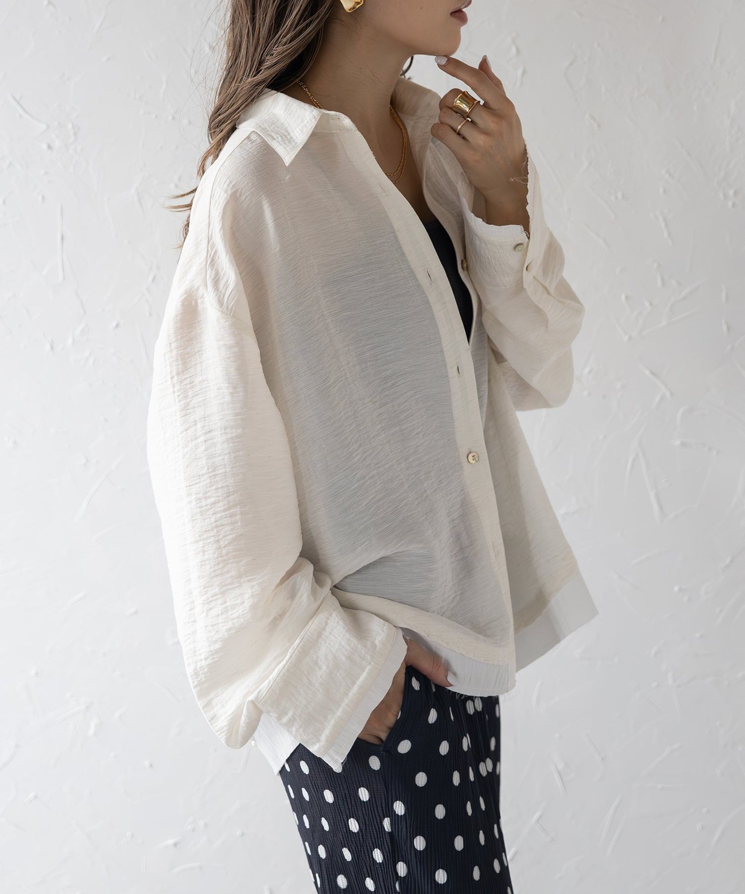 ボンジュールサガン BONJOUR SAGAN リネン混レイヤード風シャツ