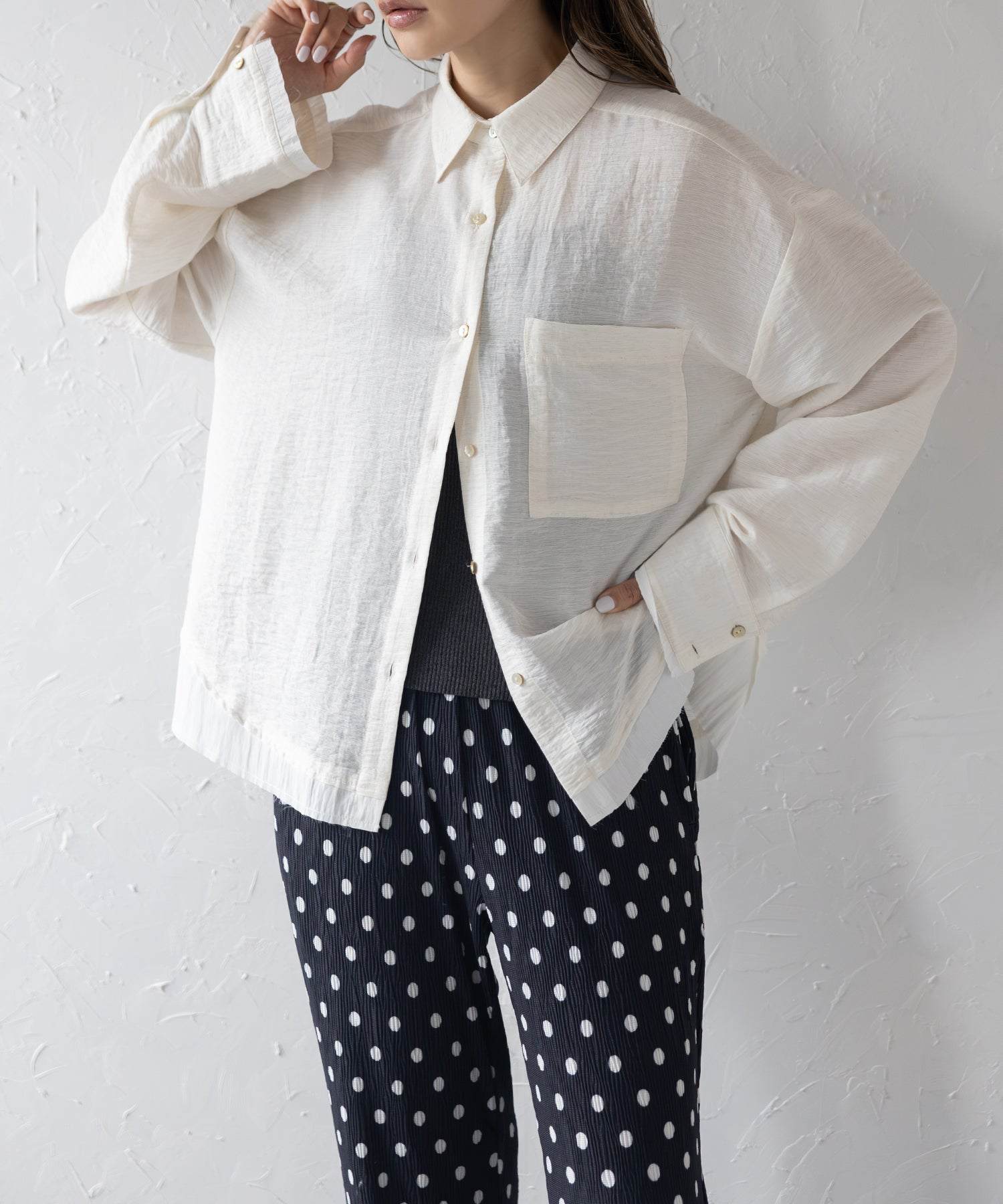 ボンジュールサガン BONJOUR SAGAN リネン混レイヤード風シャツ