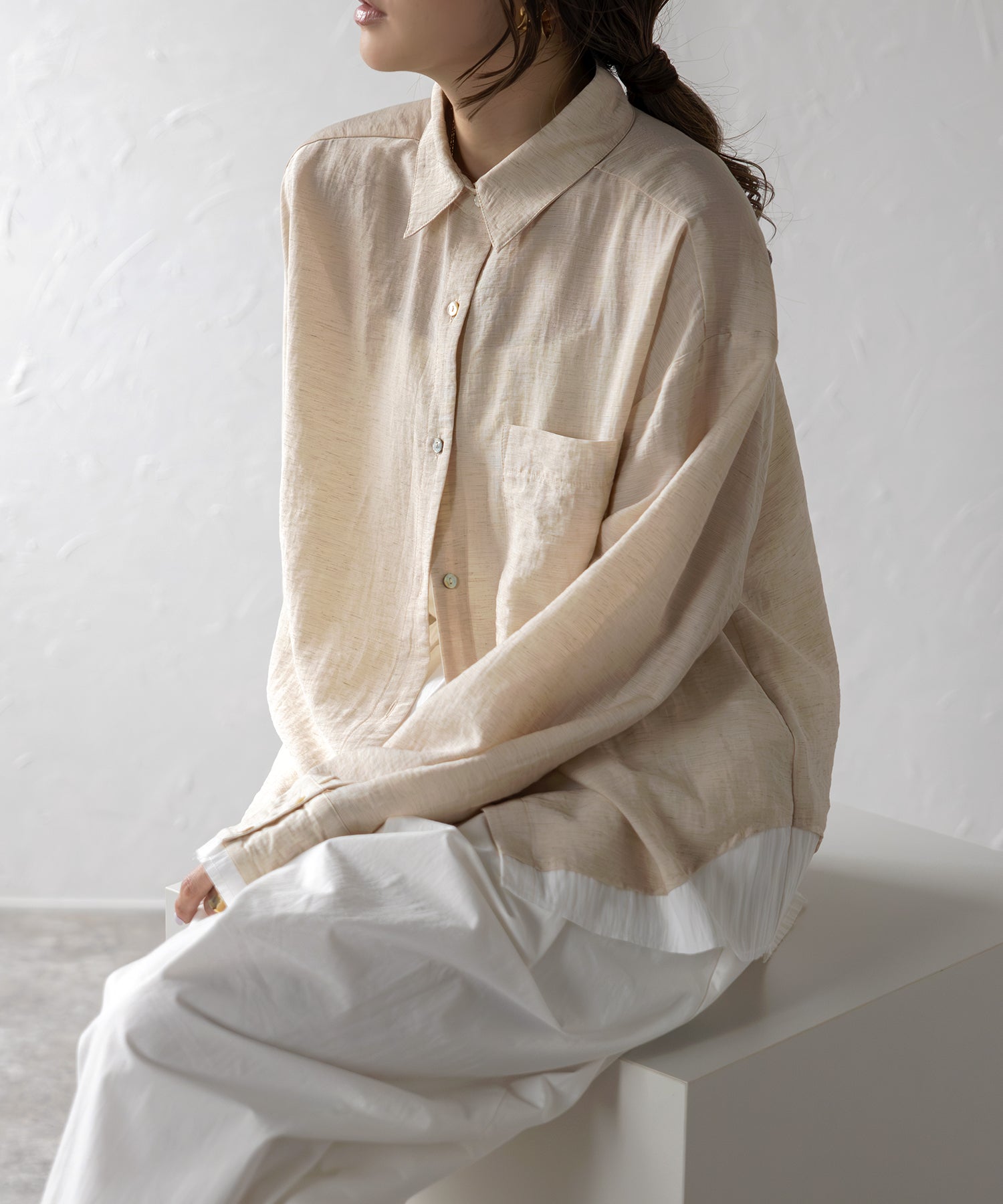 ボンジュールサガン BONJOUR SAGAN リネン混レイヤード風シャツ