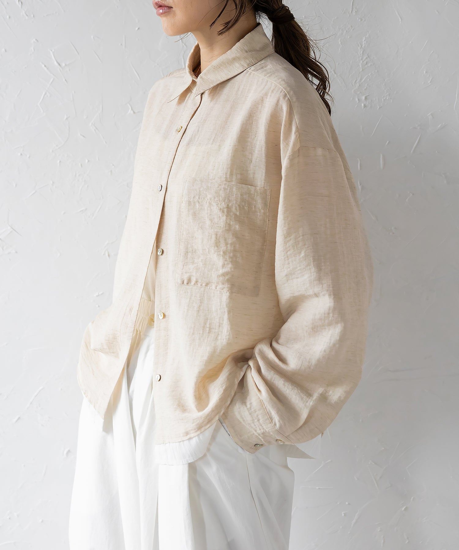 ボンジュールサガン BONJOUR SAGAN リネン混レイヤード風シャツ