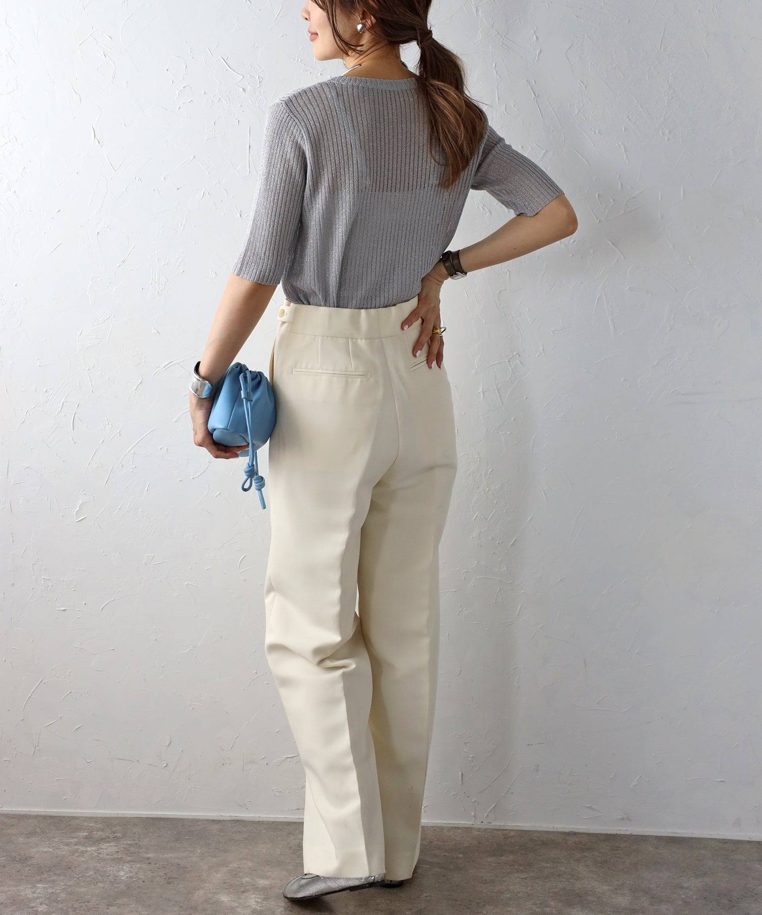 ボンジュールサガン BONJOUR SAGAN 五分袖ラメニットプルオーバー （LIGHT-BEIGE） LIGHT-BEIGE