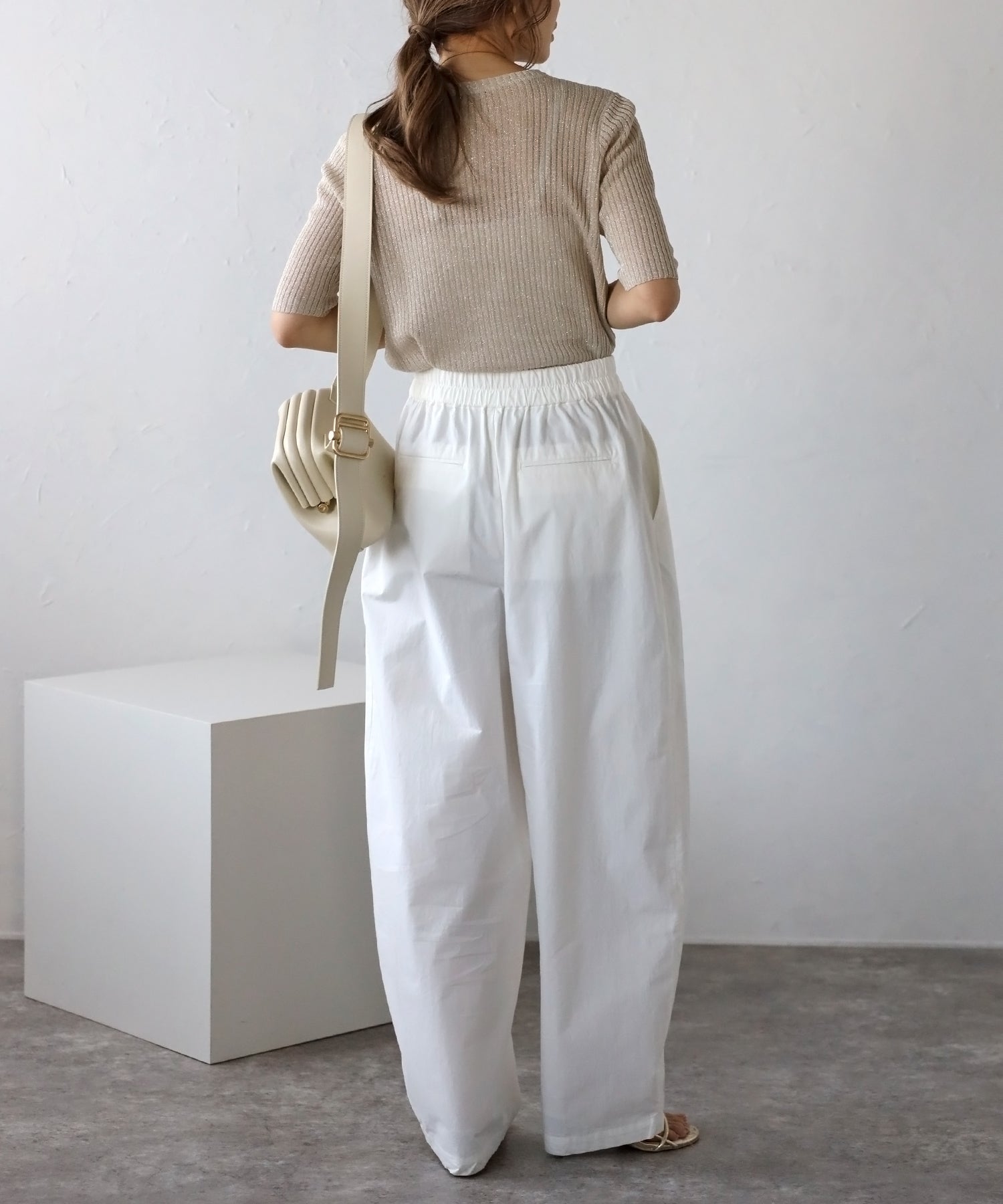 ボンジュールサガン BONJOUR SAGAN 五分袖ラメニットプルオーバー （LIGHT-BEIGE） LIGHT-BEIGE