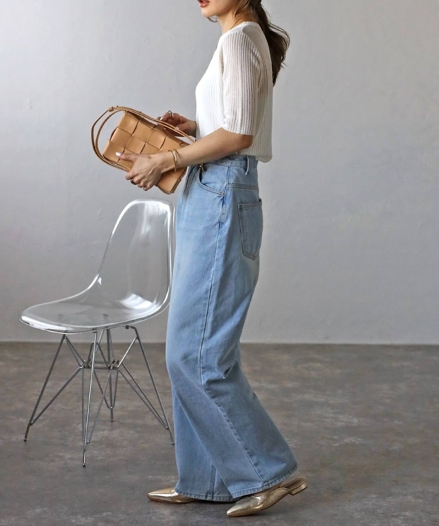 ボンジュールサガン BONJOUR SAGAN 五分袖ラメニットプルオーバー （LIGHT-BEIGE） LIGHT-BEIGE