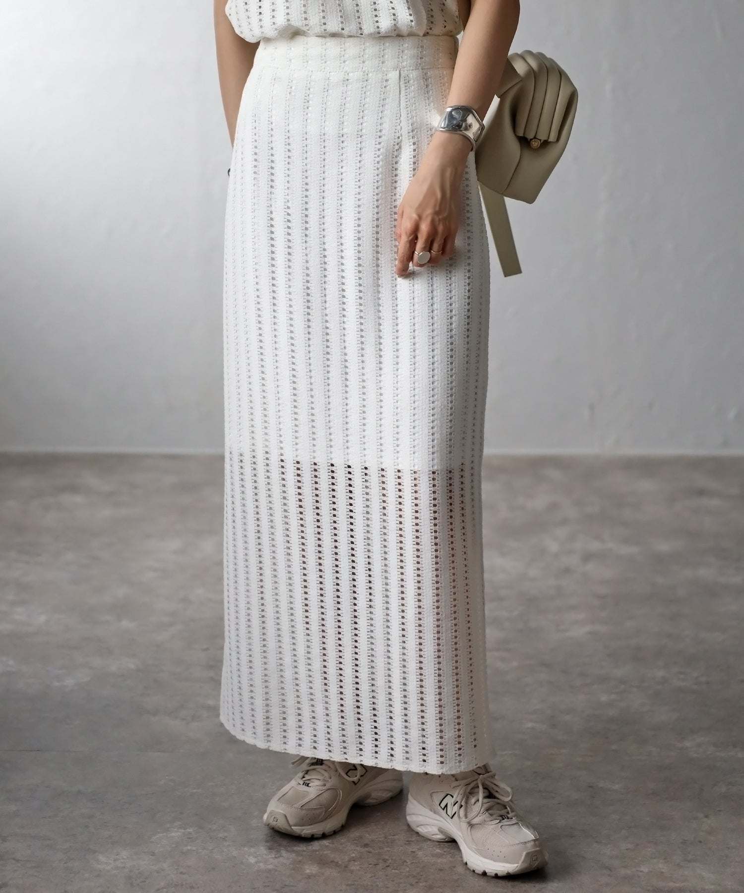 ボンジュールサガン BONJOUR SAGAN 【セットアップ対応商品】ストライプレースサイドスリットスカート