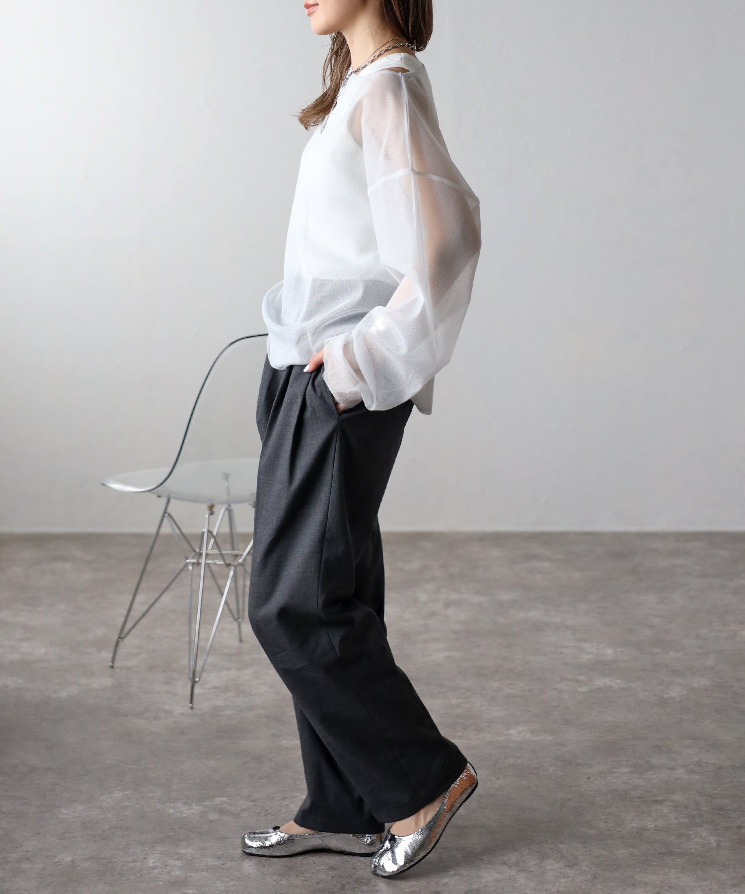 ボンジュールサガン BONJOUR SAGAN ラメチュールレイヤードプルオーバー