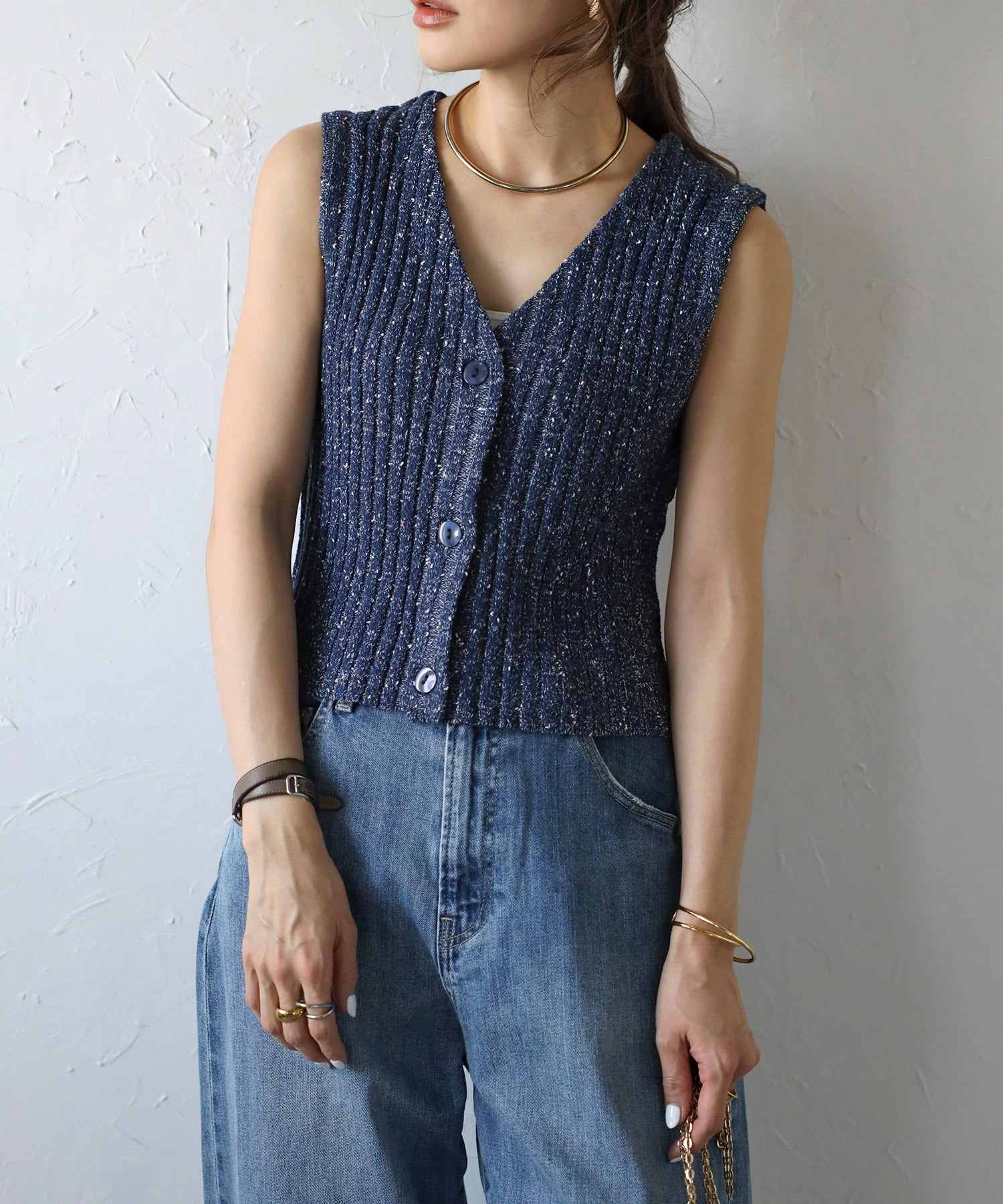 Bonjour Sagan Wide Rib Mix Knit Vest