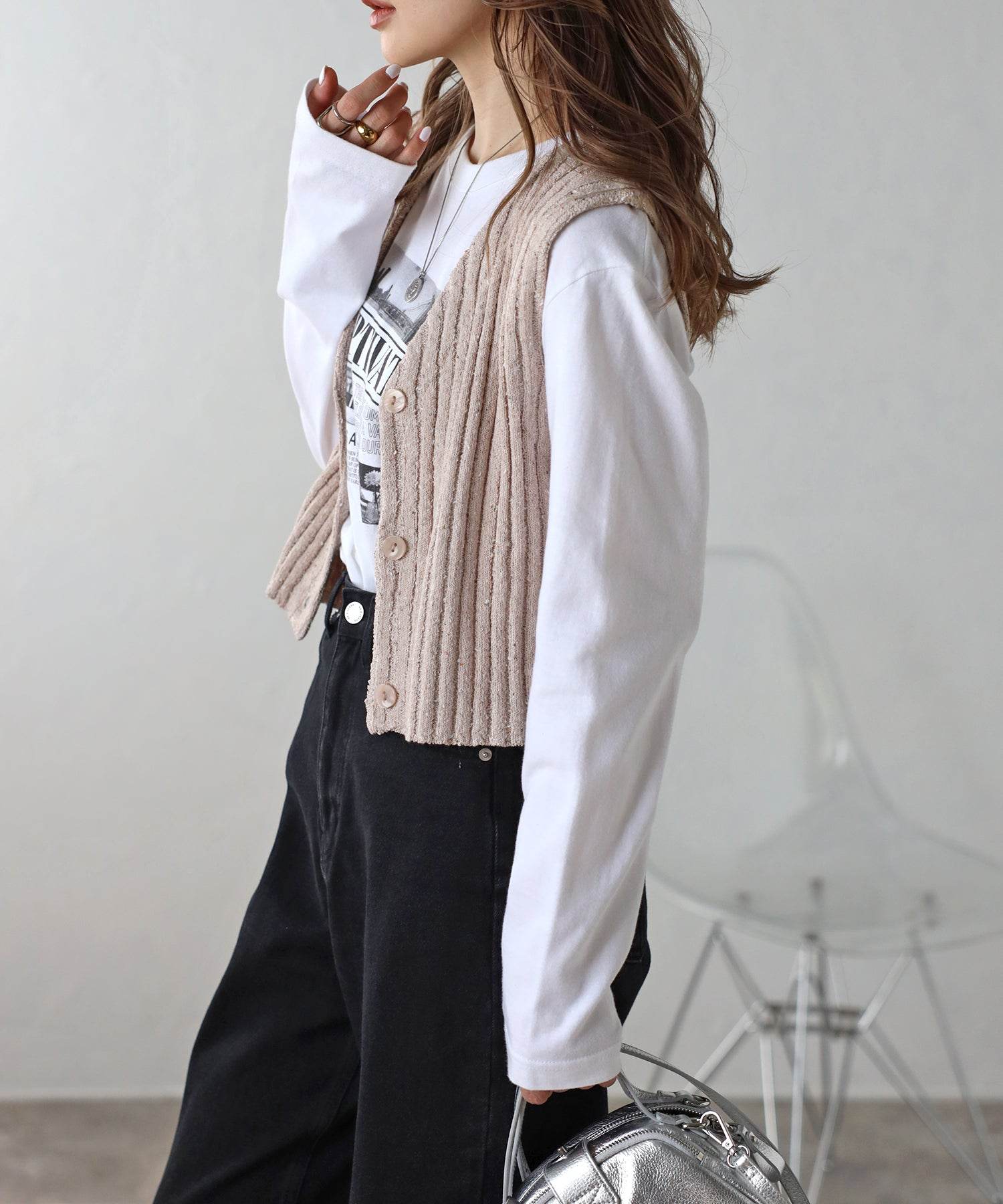 Bonjour Sagan Wide Rib Mix Knit Vest