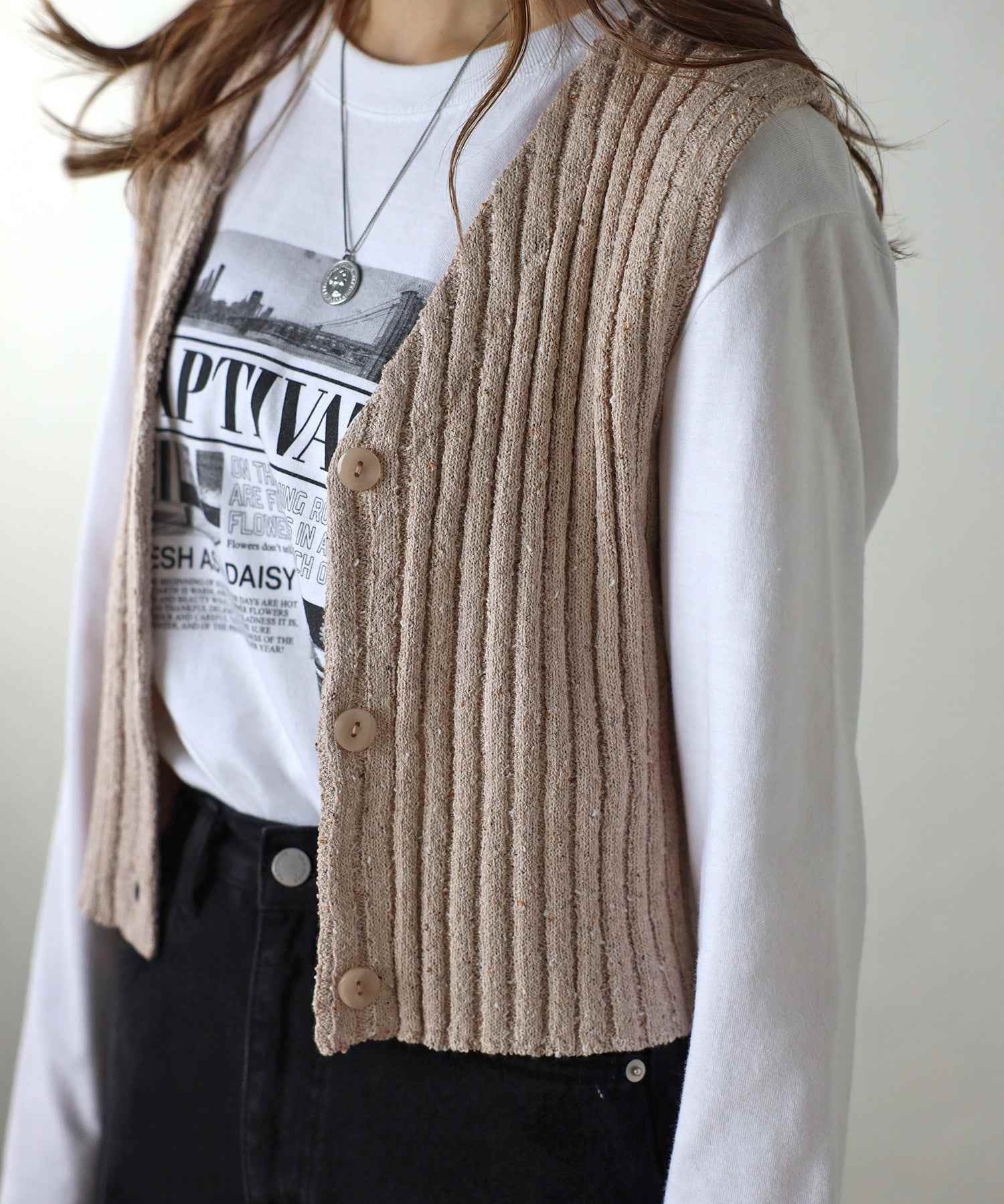 Bonjour Sagan Wide Rib Mix Knit Vest