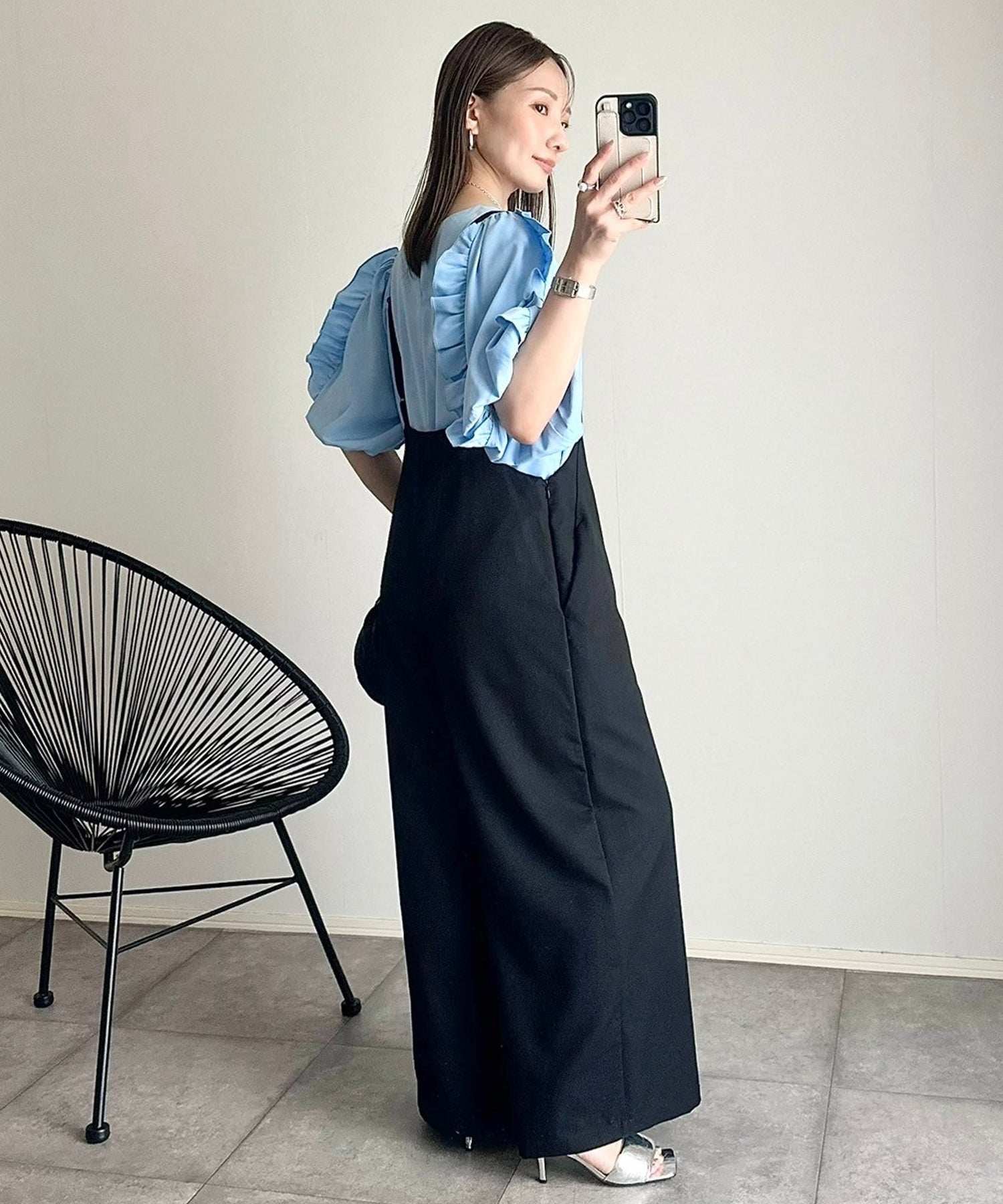 ボンジュールサガン BONJOUR SAGAN 袖フリルチュニックブラウス×ストレートパンツセットアップ