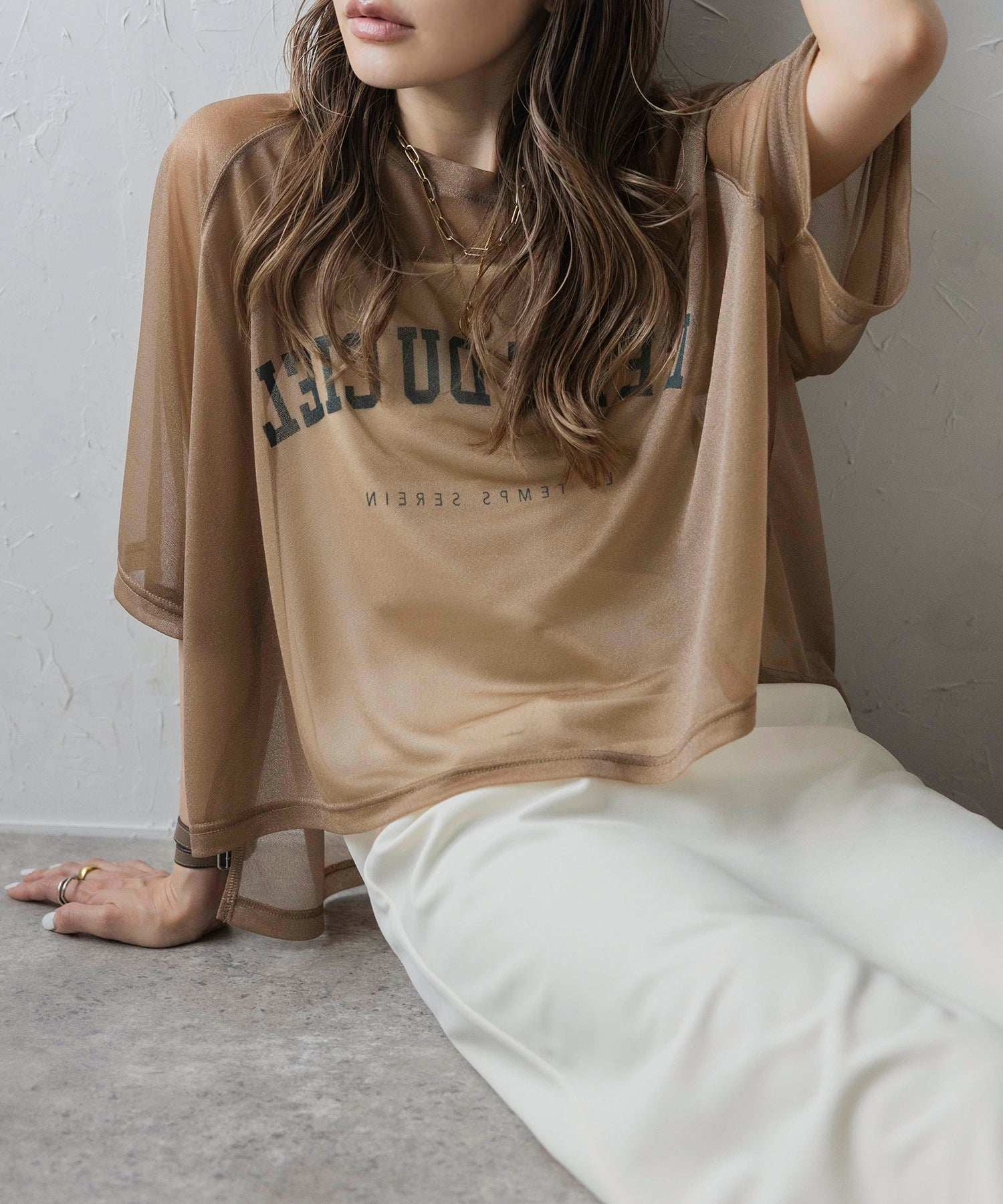 Bonjour Sagan BONJOUR SAGAN Inverted Logo Sheer T-Shirt