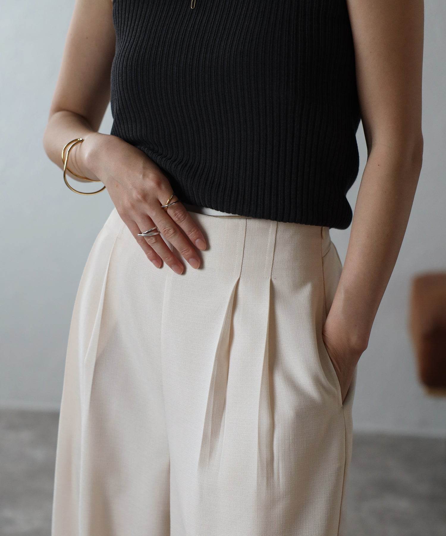 Bonjour Sagan Summer Tweed Tuck Wide Pants