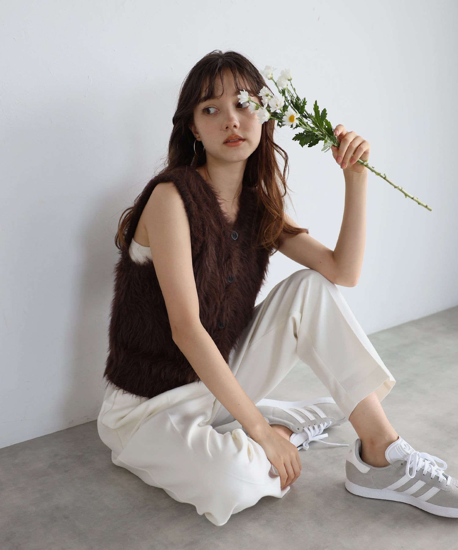 ボンジュールサガン BONJOUR SAGAN 2way feather yarn vest / 前後2WAYフェザーヤーンベスト,BROWN