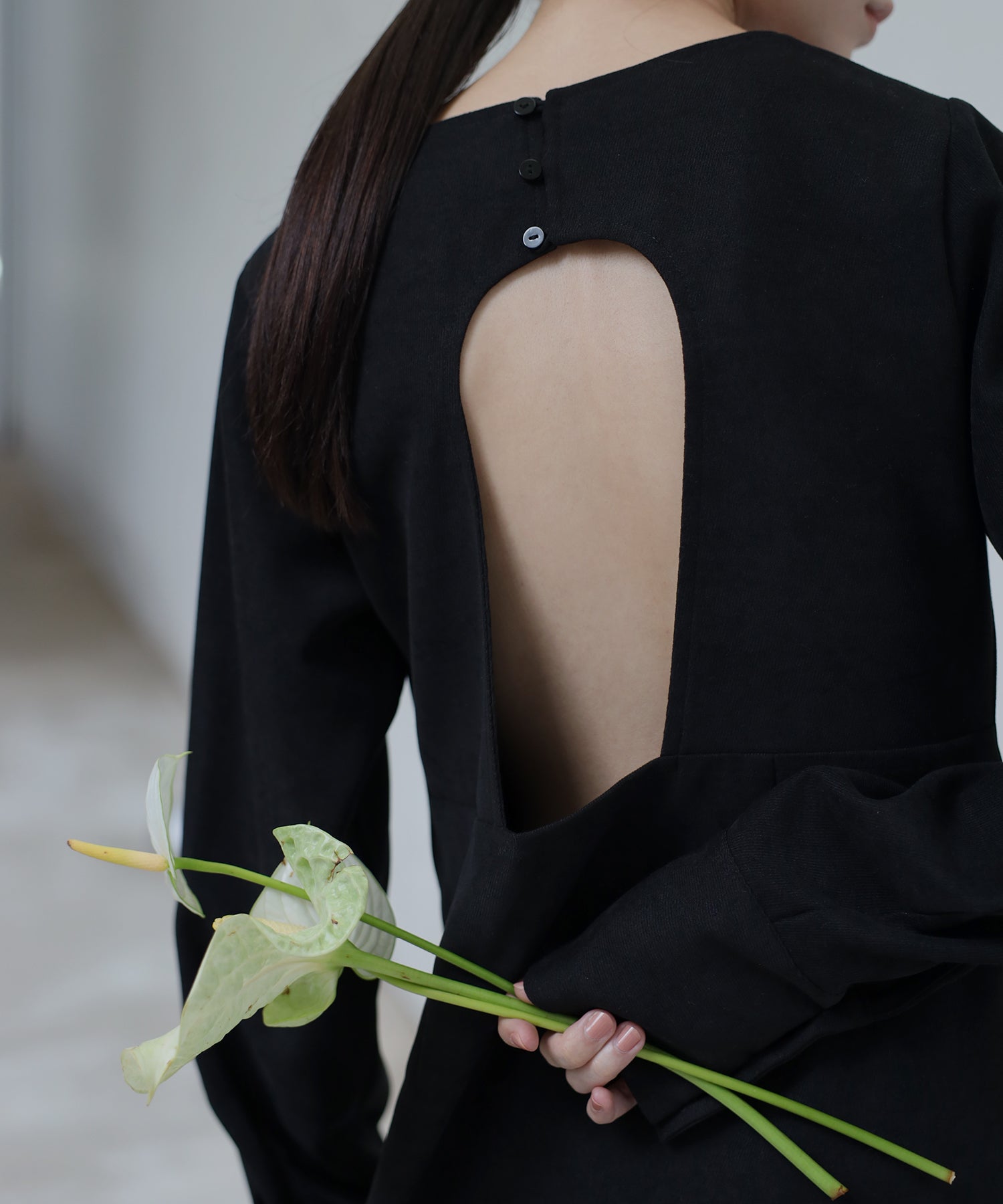 ボンジュールサガン BONJOUR SAGAN back open long sleeve one-piece / バックオープンロングスリーブワンピース