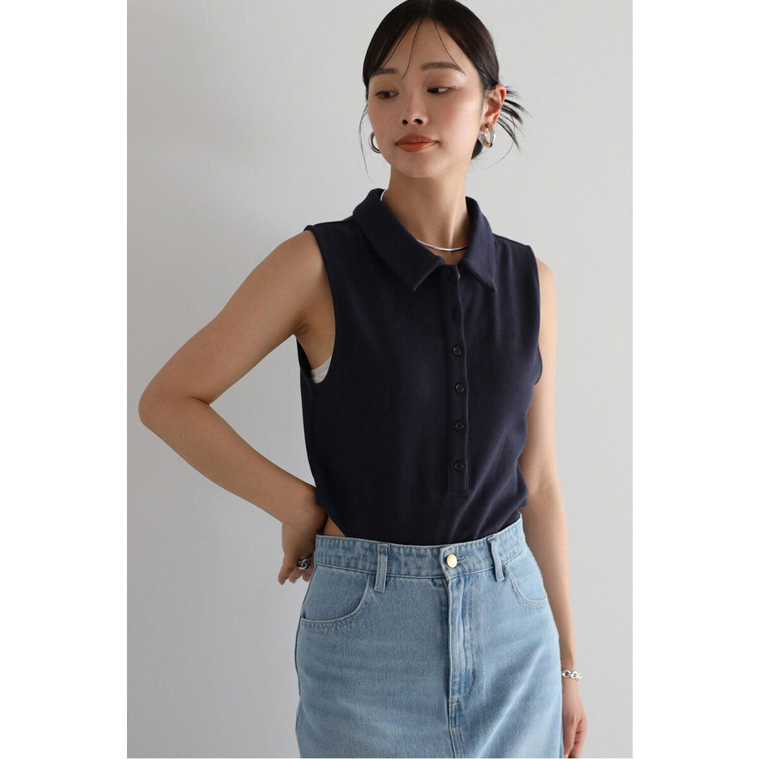 ボンジュールサガン BONJOUR SAGAN polo knit sleeveless body suit / ポロニットノースリボディースーツ （NAVY） NAVY