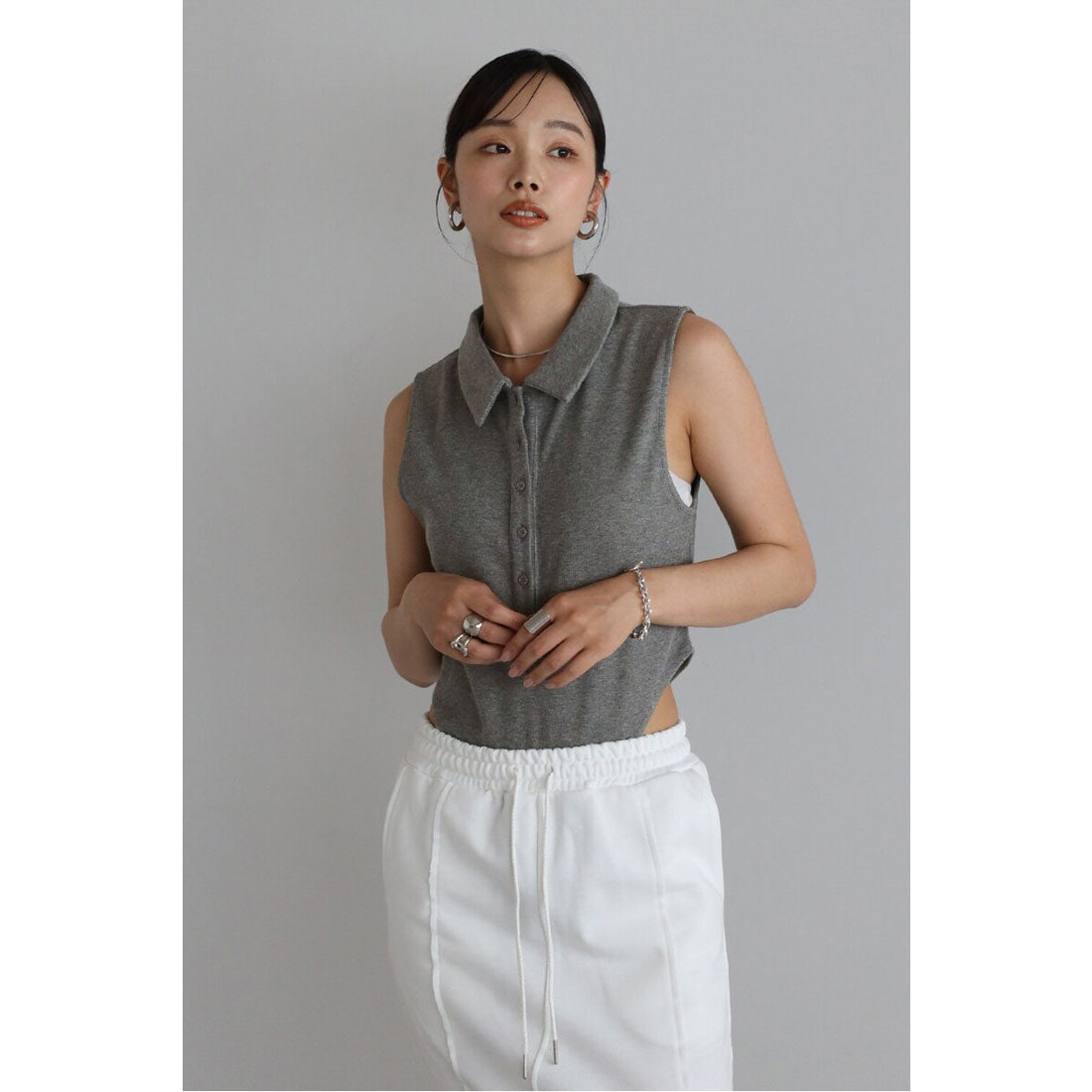ボンジュールサガン BONJOUR SAGAN polo knit sleeveless body suit / ポロニットノースリボディースーツ （CHARCOAL-GRAY） CHARCOAL-GRAY