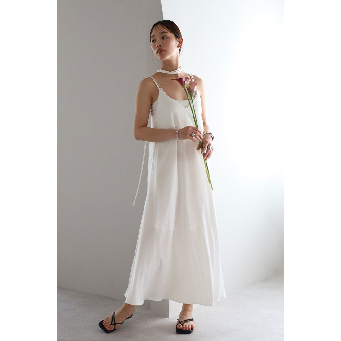 ボンジュールサガン BONJOUR SAGAN satin camisole one piece with choker / チョーカー付きサテンキャミワンピース （OFF-WHITE） OFF-WHITE