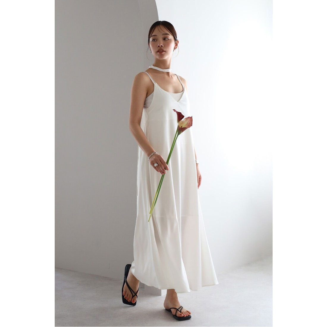 ボンジュールサガン BONJOUR SAGAN satin camisole one piece with choker / チョーカー付きサテンキャミワンピース （OFF-WHITE） OFF-WHITE