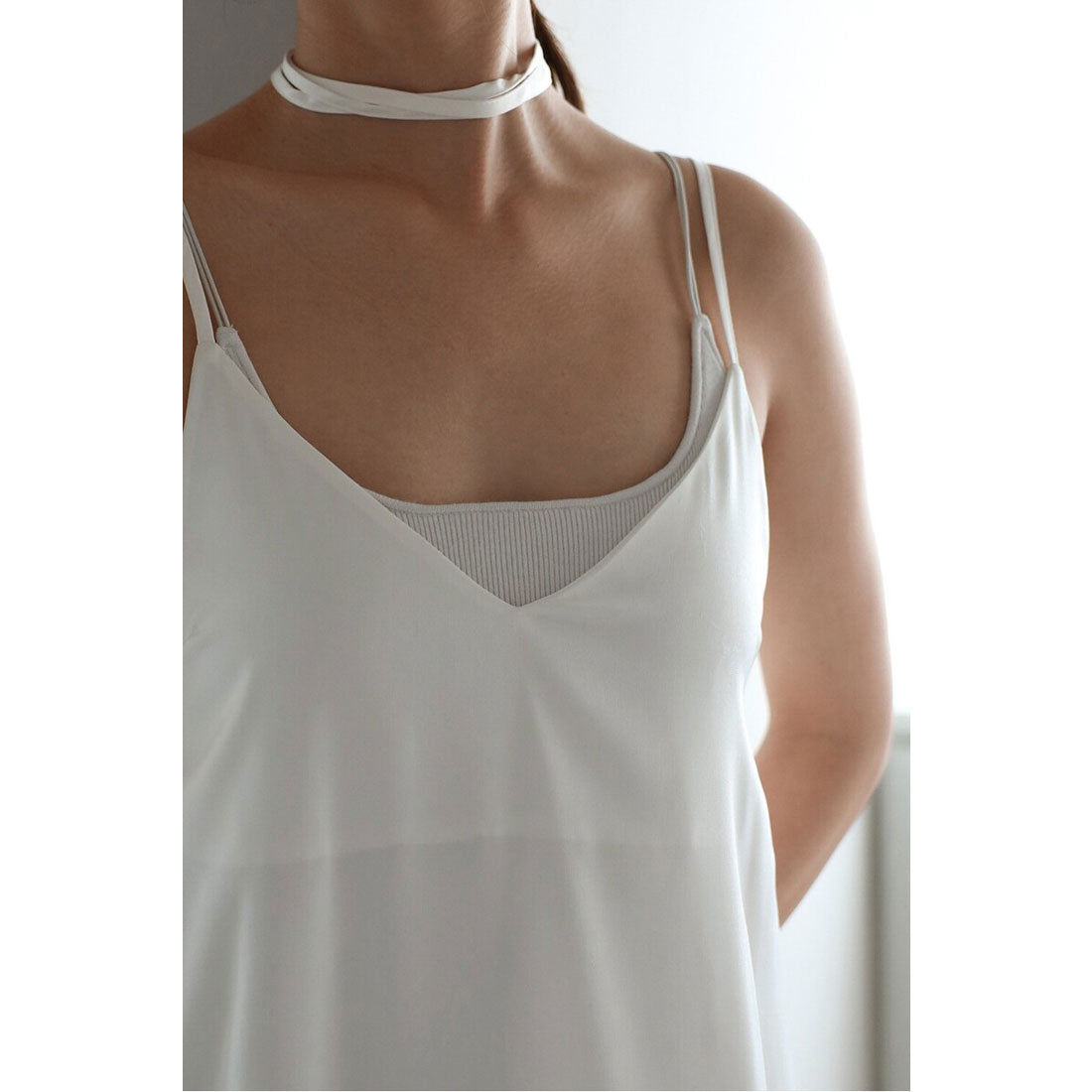 ボンジュールサガン BONJOUR SAGAN satin camisole one piece with choker / チョーカー付きサテンキャミワンピース （OFF-WHITE） OFF-WHITE
