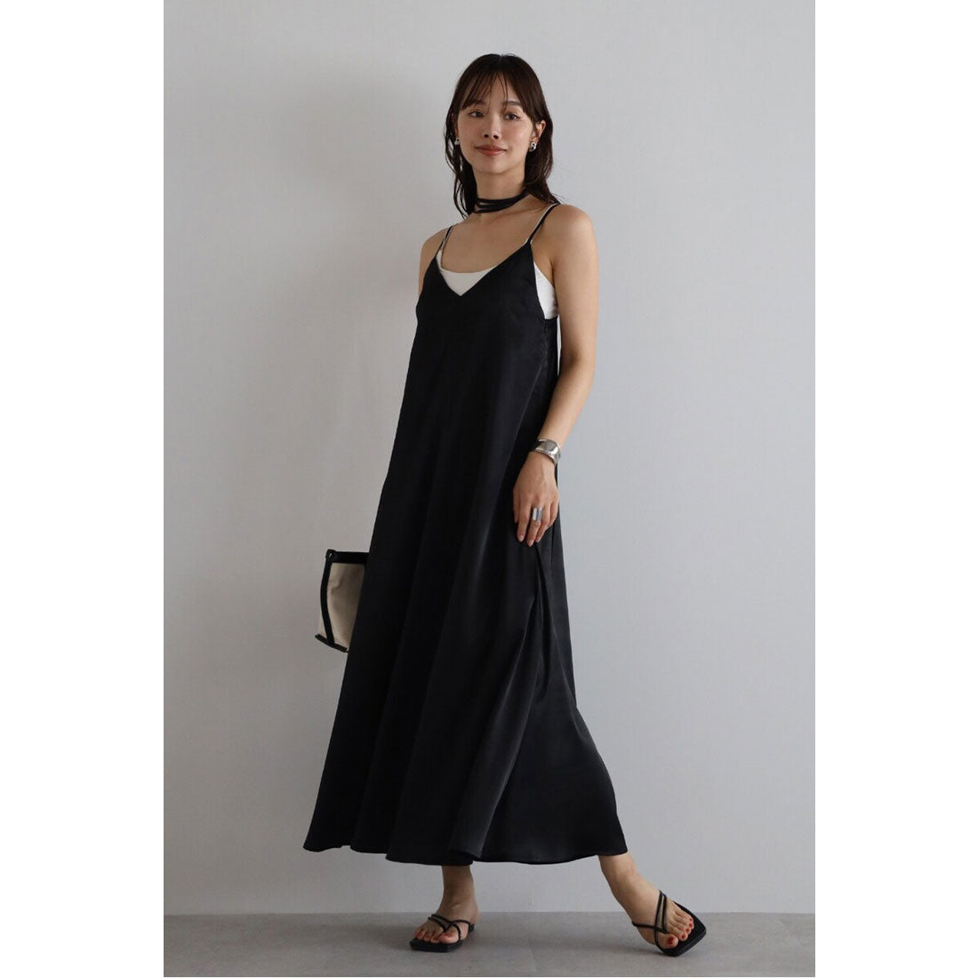 ボンジュールサガン BONJOUR SAGAN satin camisole one piece with choker / チョーカー付きサテンキャミワンピース （BLACK） BLACK