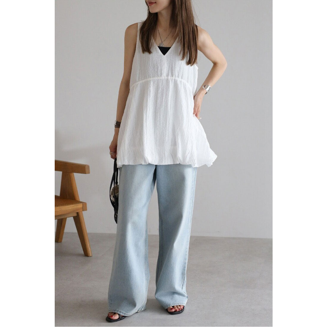 ボンジュールサガン BONJOUR SAGAN ドロストバルーンノースリブラウス （OFF-WHITE） OFF-WHITE