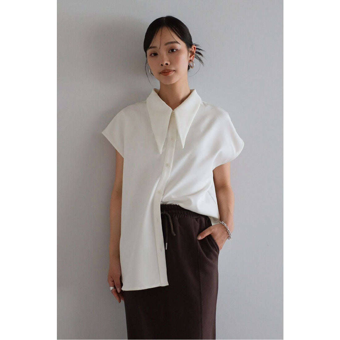 ボンジュールサガン BONJOUR SAGAN long collar french sleeve blouse / ロングカラーフレンチスリーブブラウス （OFF-WHITE） OFF-WHITE