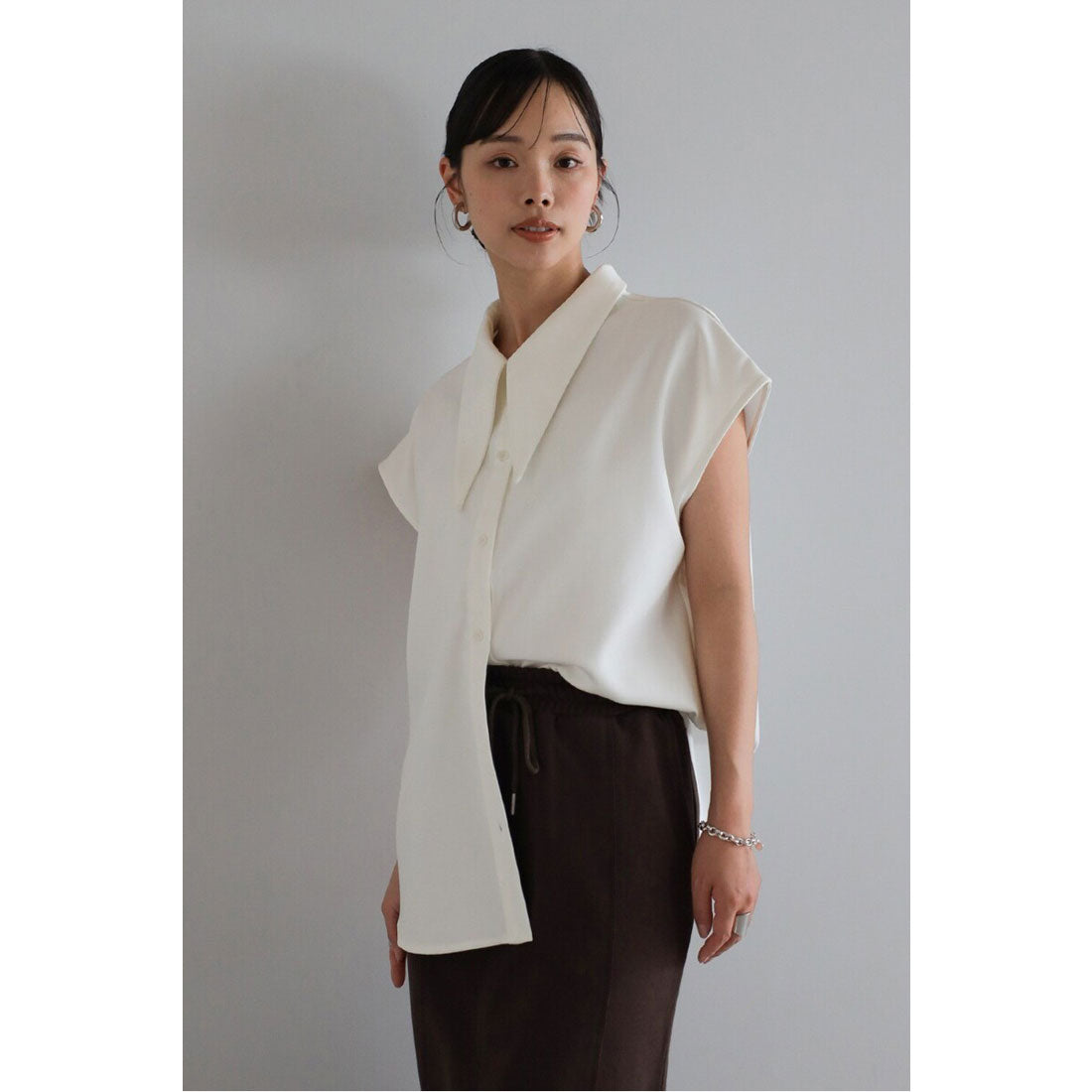 ボンジュールサガン BONJOUR SAGAN long collar french sleeve blouse / ロングカラーフレンチスリーブブラウス （OFF-WHITE） OFF-WHITE