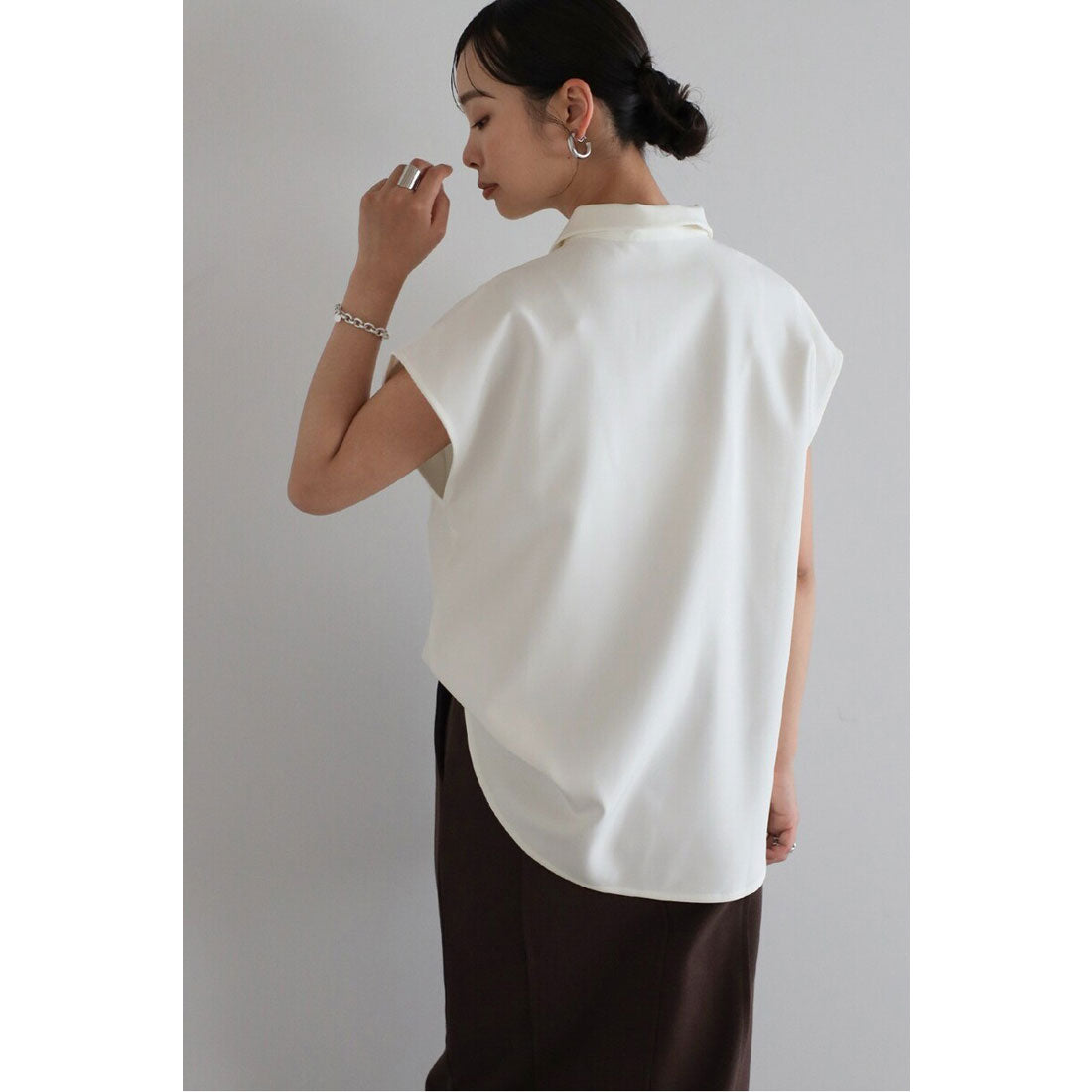 ボンジュールサガン BONJOUR SAGAN long collar french sleeve blouse / ロングカラーフレンチスリーブブラウス （OFF-WHITE） OFF-WHITE