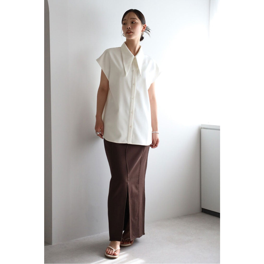 ボンジュールサガン BONJOUR SAGAN long collar french sleeve blouse / ロングカラーフレンチスリーブブラウス （OFF-WHITE） OFF-WHITE