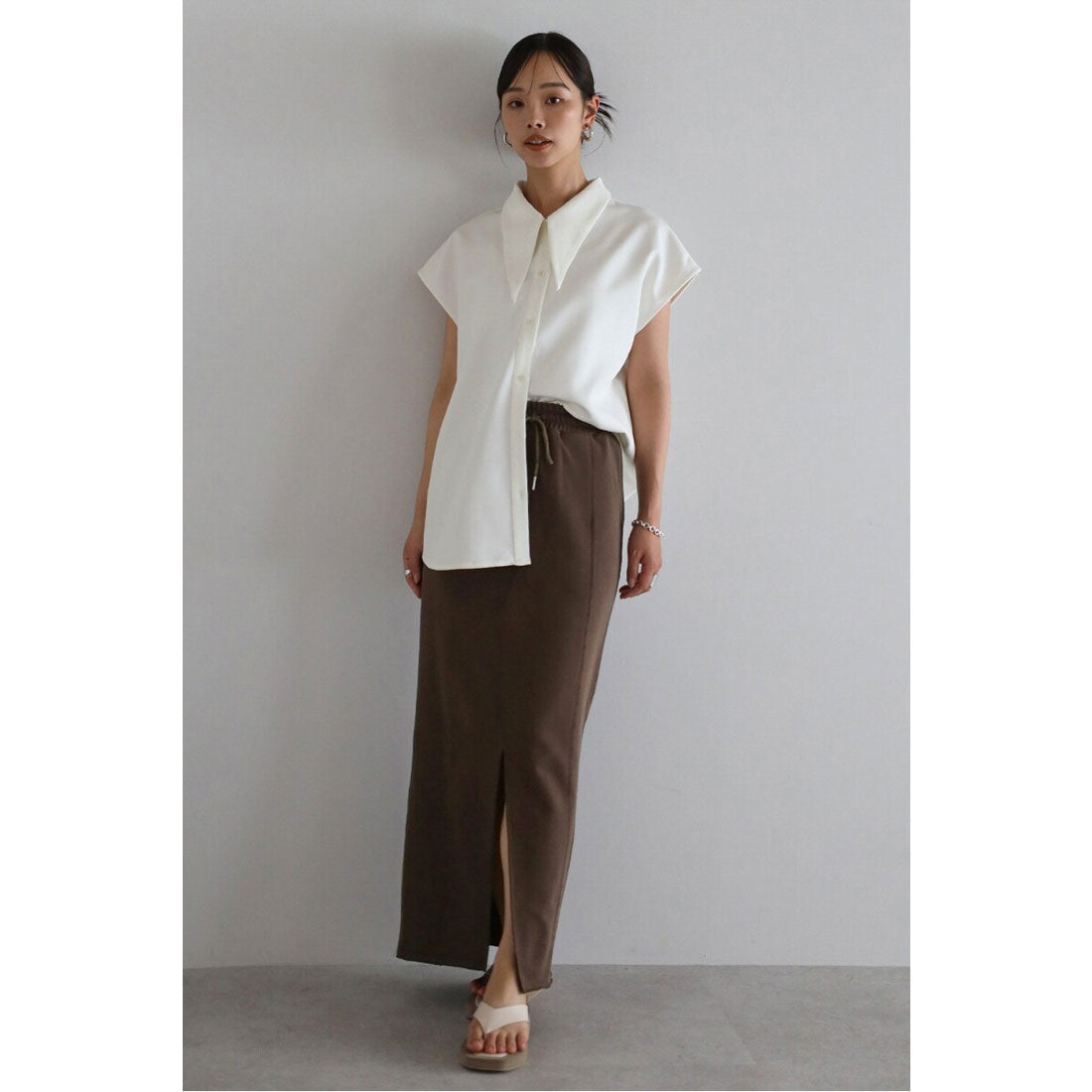 ボンジュールサガン BONJOUR SAGAN long collar french sleeve blouse / ロングカラーフレンチスリーブブラウス （OFF-WHITE） OFF-WHITE